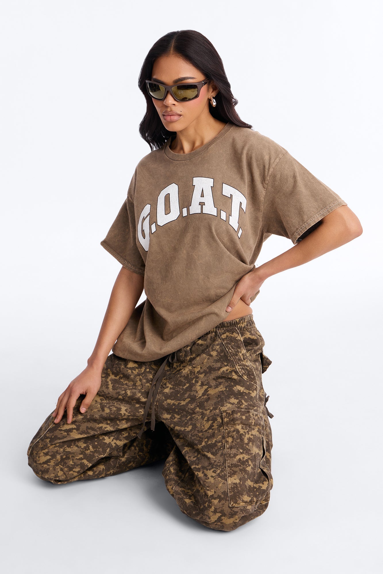 GOAT Washed Tee - Brown NEWFASHIONEDGE