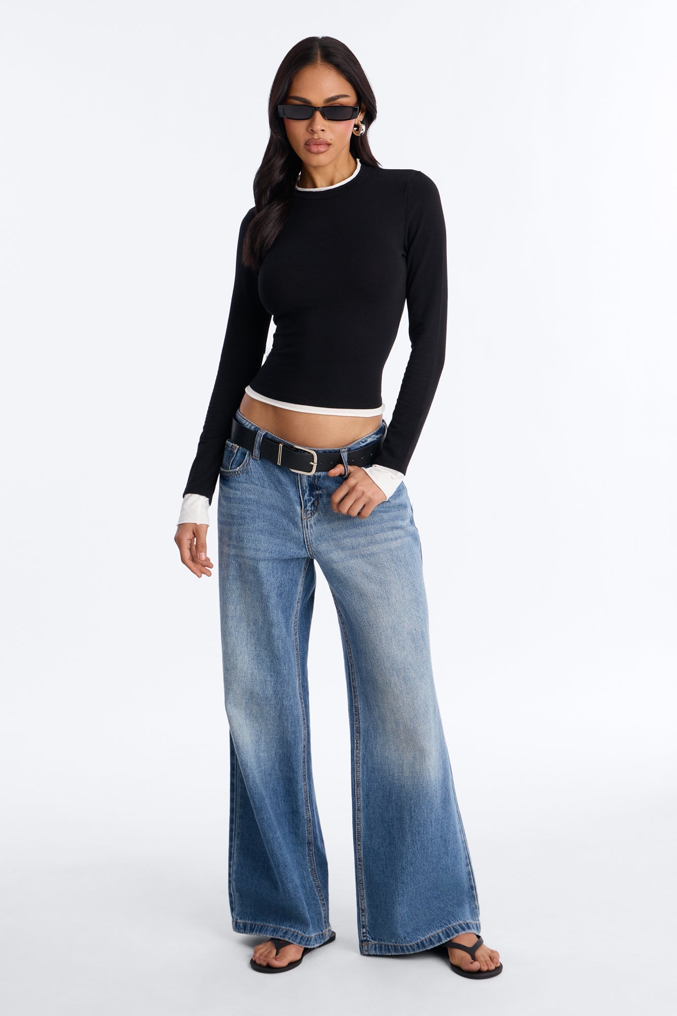 Effortless Edge Contrast Long Sleeve Top - Black/combo