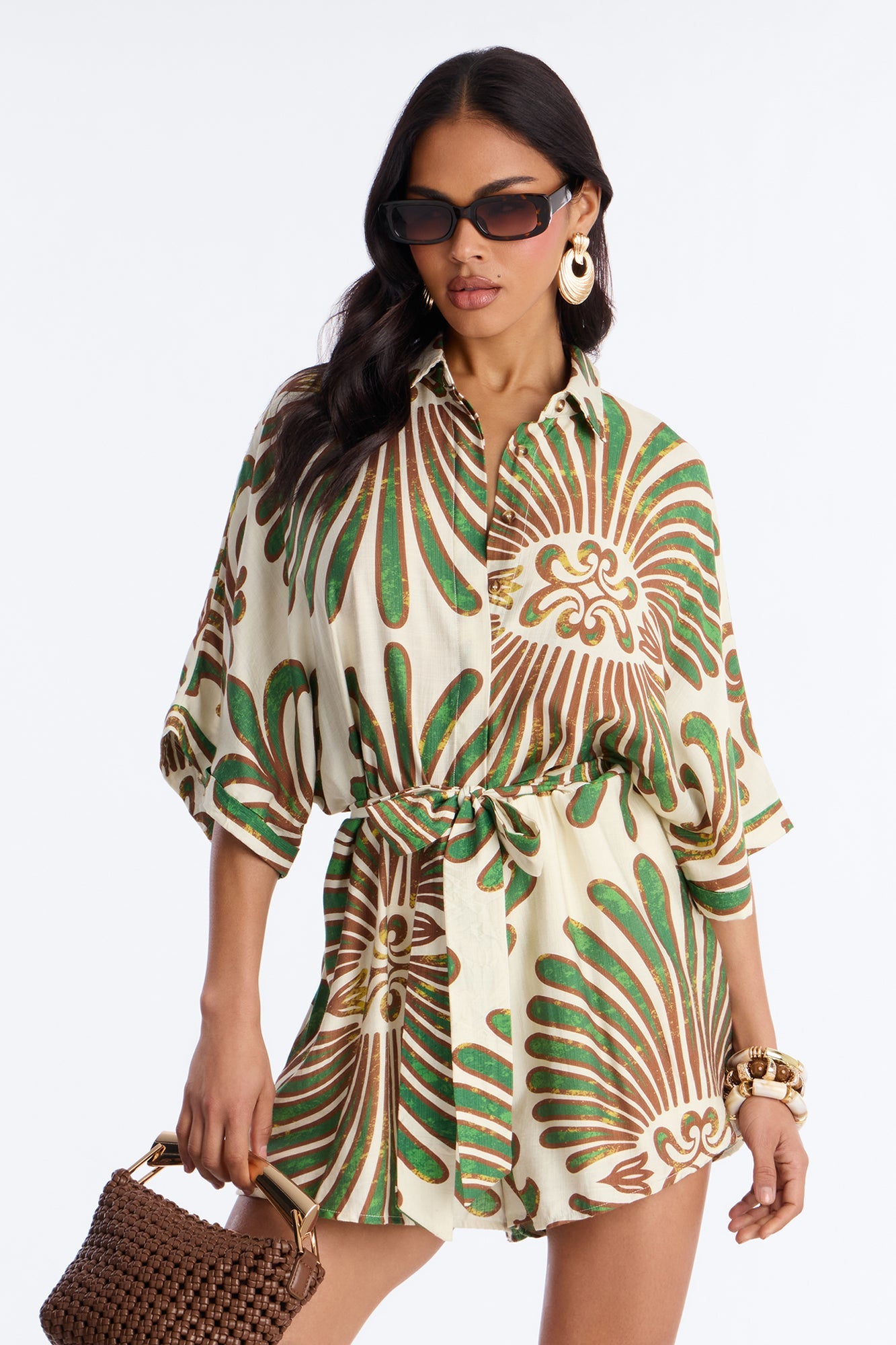 On Island Time Tropical Romper - Green/combo Fashion Nova