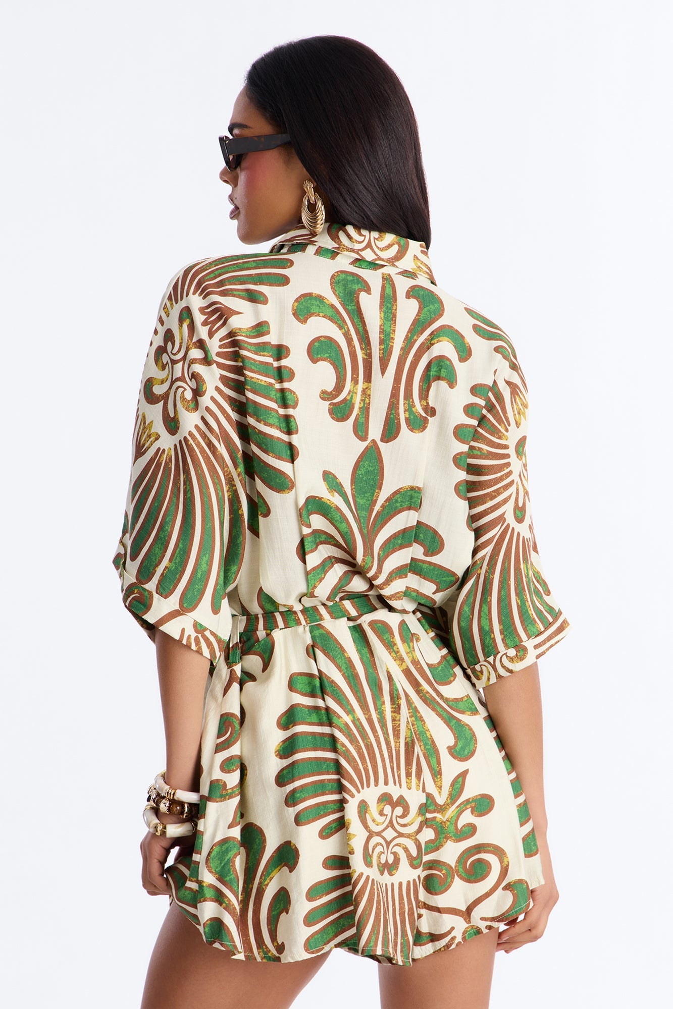 On Island Time Tropical Romper - Green/combo Fashion Nova