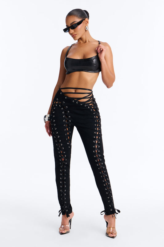Bad Influence Lace Up Skinny Jeans - Black
