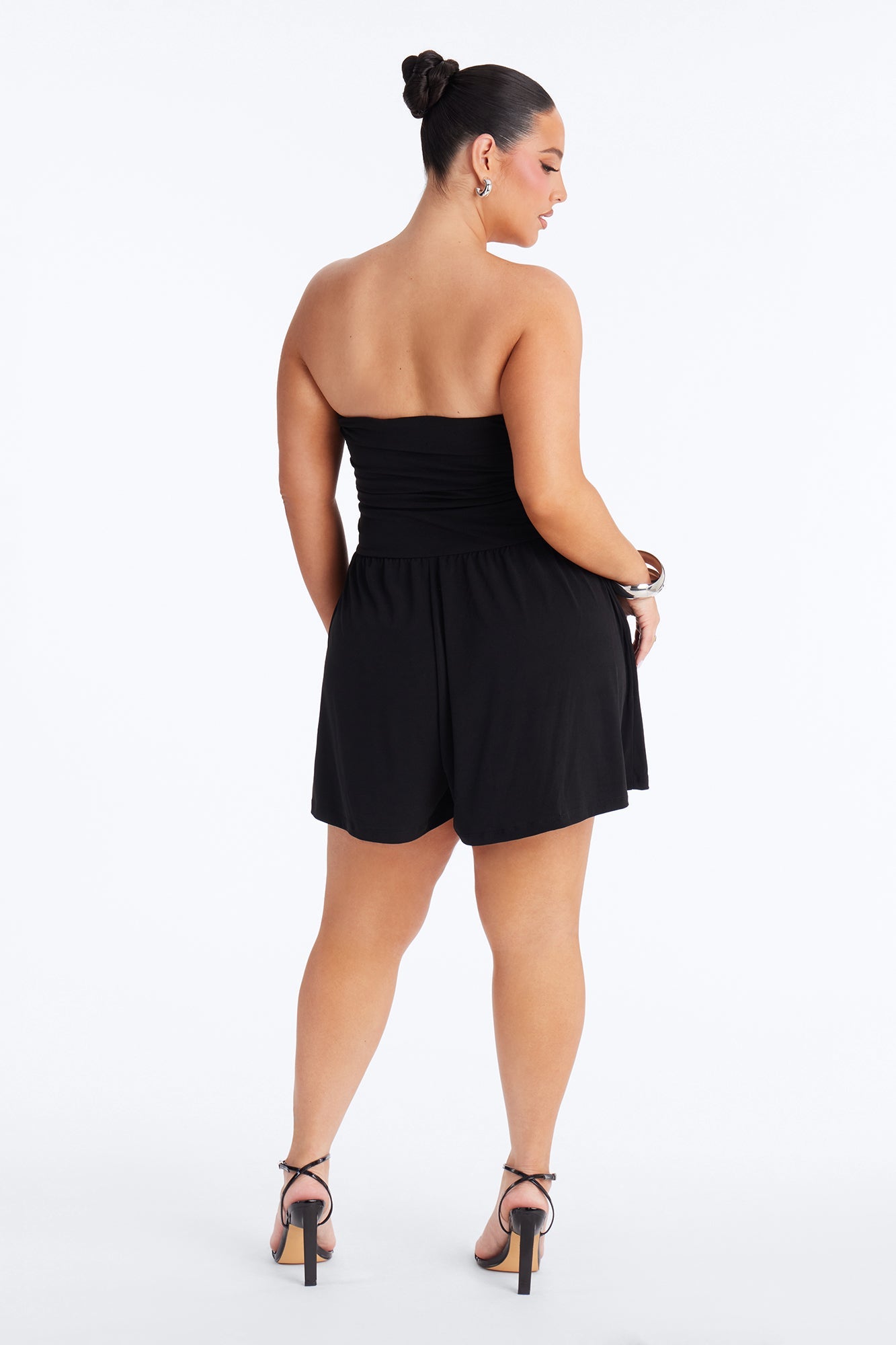 Krisha Strapless Flowy Romper - Black Fashion Nova