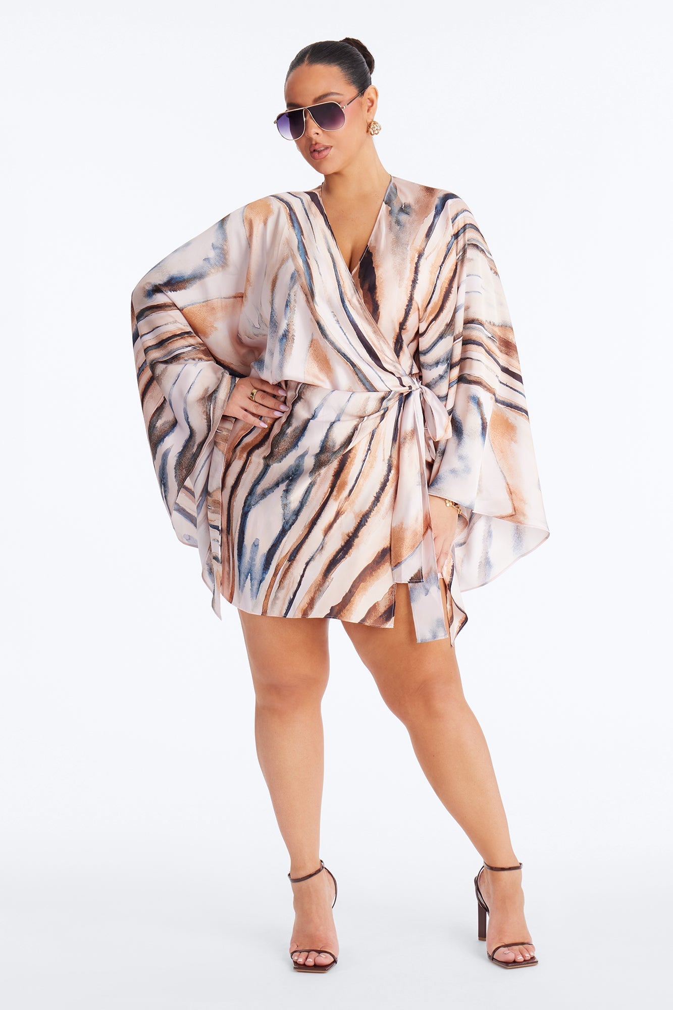 Samira Wrap Satin Mini Dress - Mauve/combo NEWFASHIONEDGE