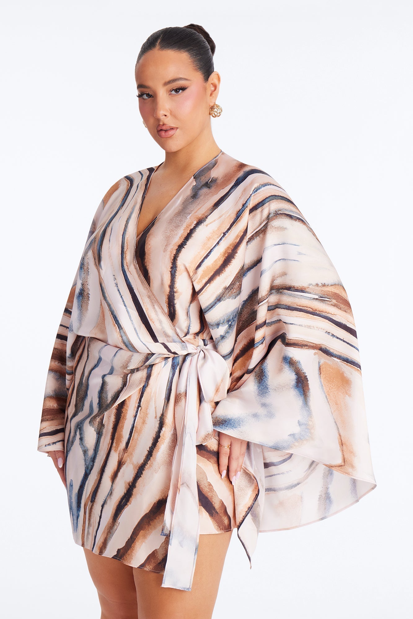 Samira Wrap Satin Mini Dress - Mauve/combo NEWFASHIONEDGE