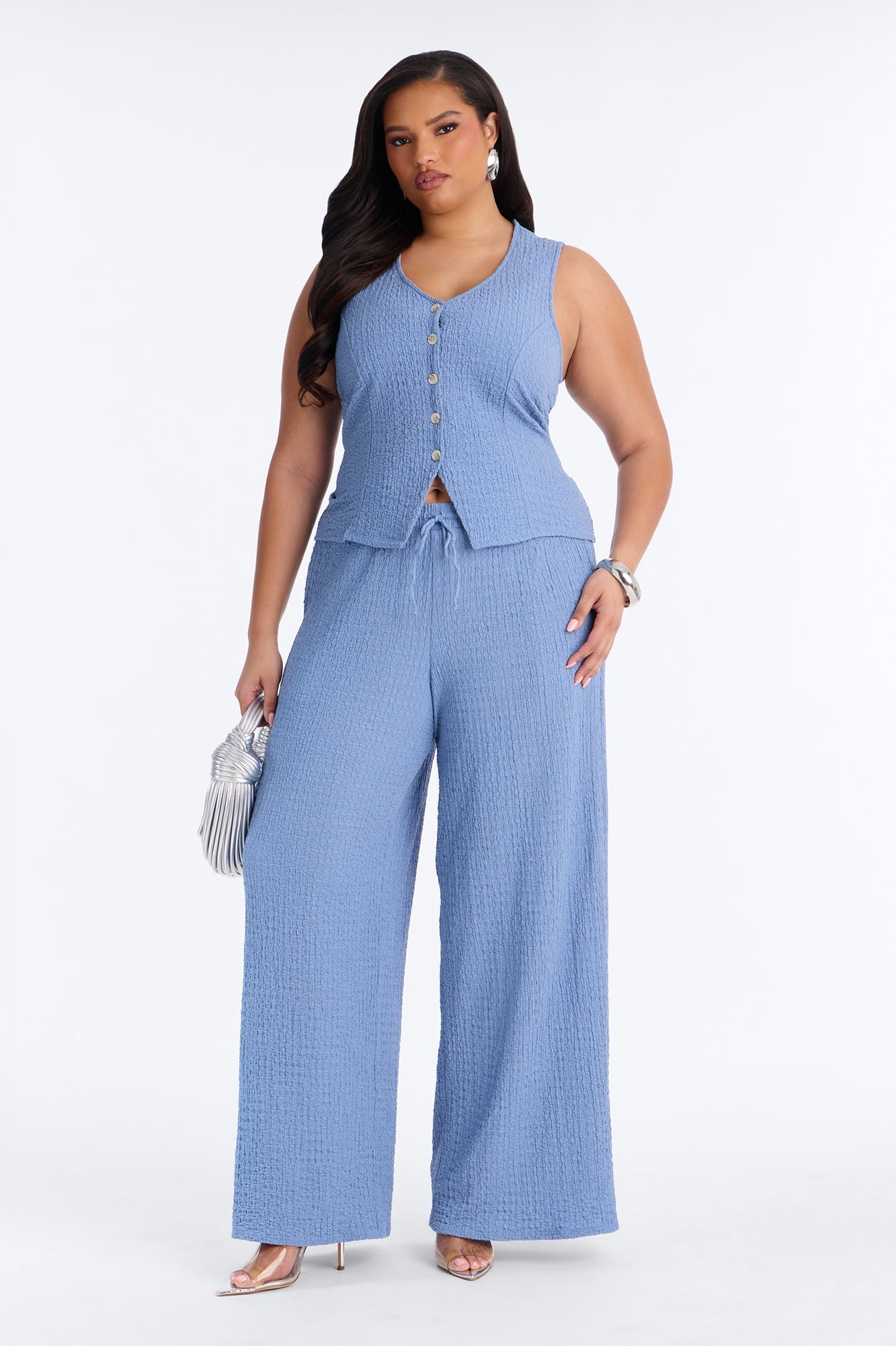 Pheobe Textured Pant Set - Blue NEWFASHIONEDGE