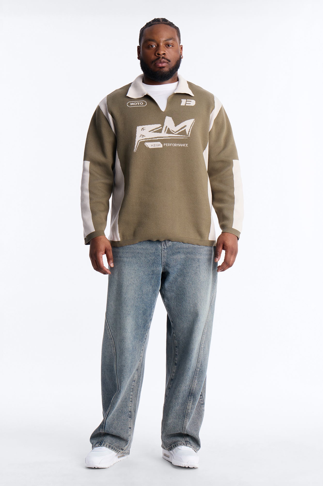 RM Moto Johnny Collar Sweater - Olive/combo