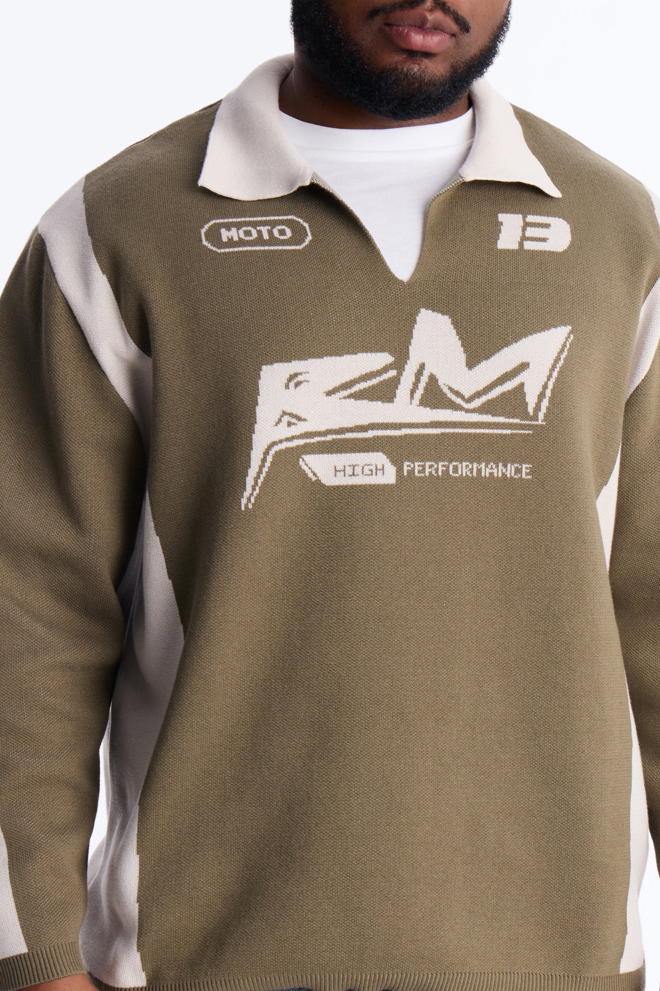 RM Moto Johnny Collar Sweater - Olive/combo