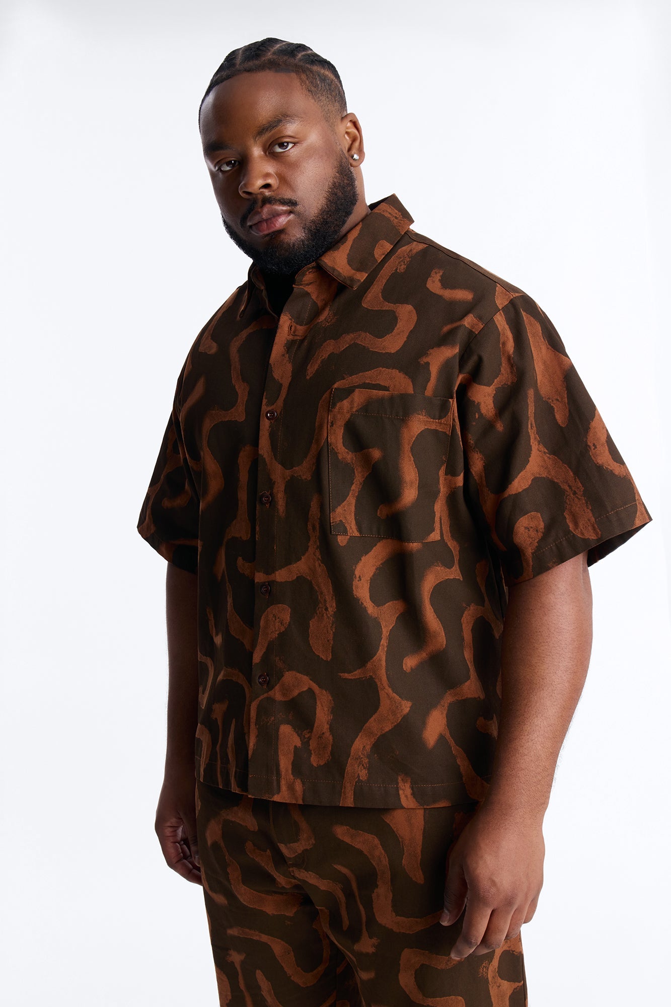 Drizzled Button Up Shirt - Rust