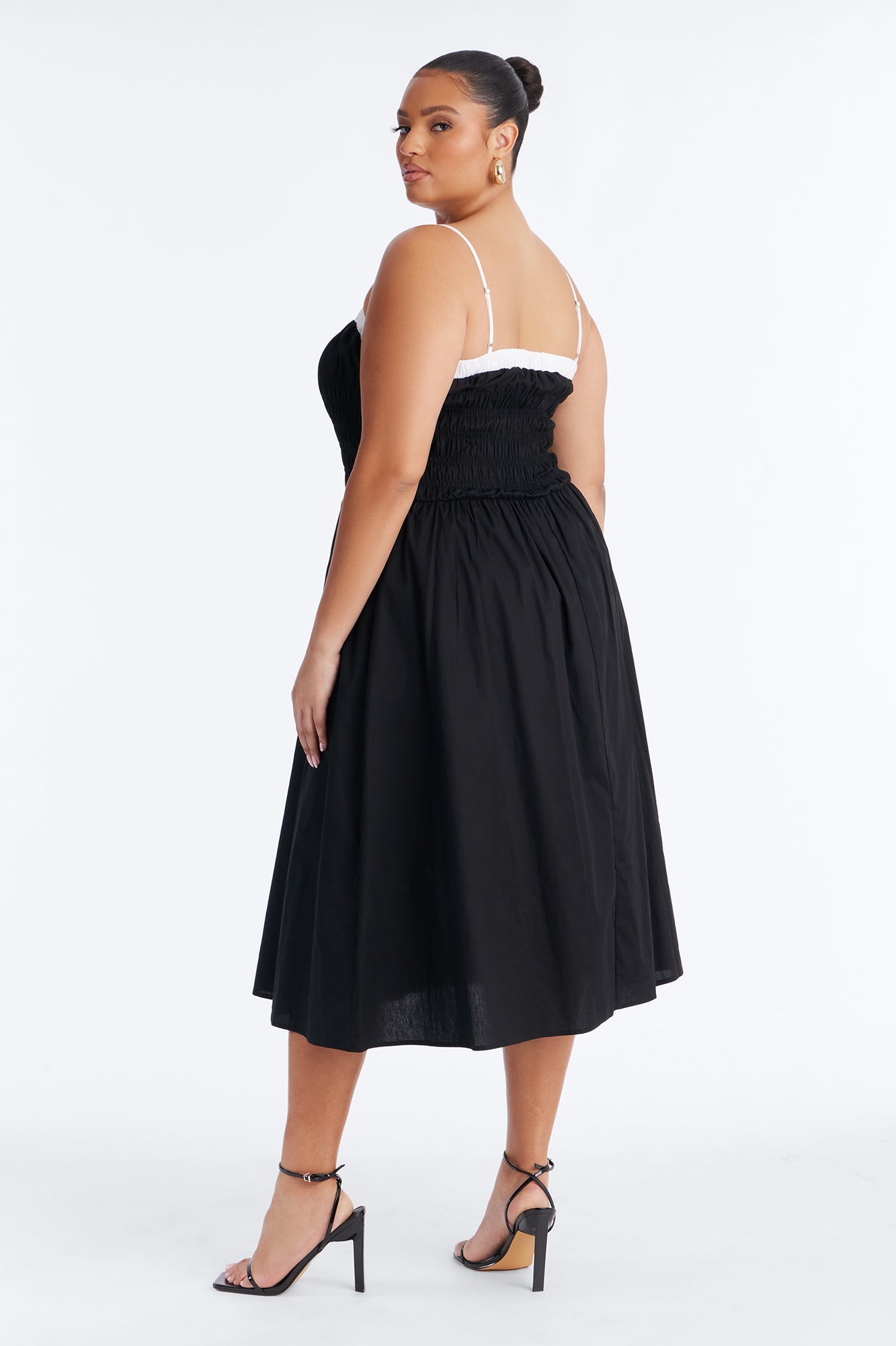 Sabrina Ruched Poplin Midi Dress - Black/White Fashion Nova