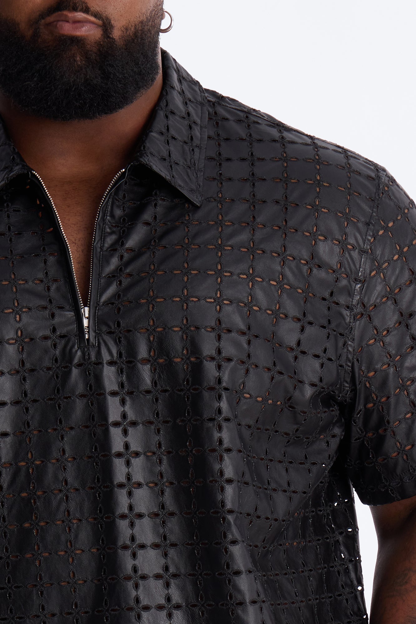 Relaxed Sunset Fever Faux Leather Polo - Black