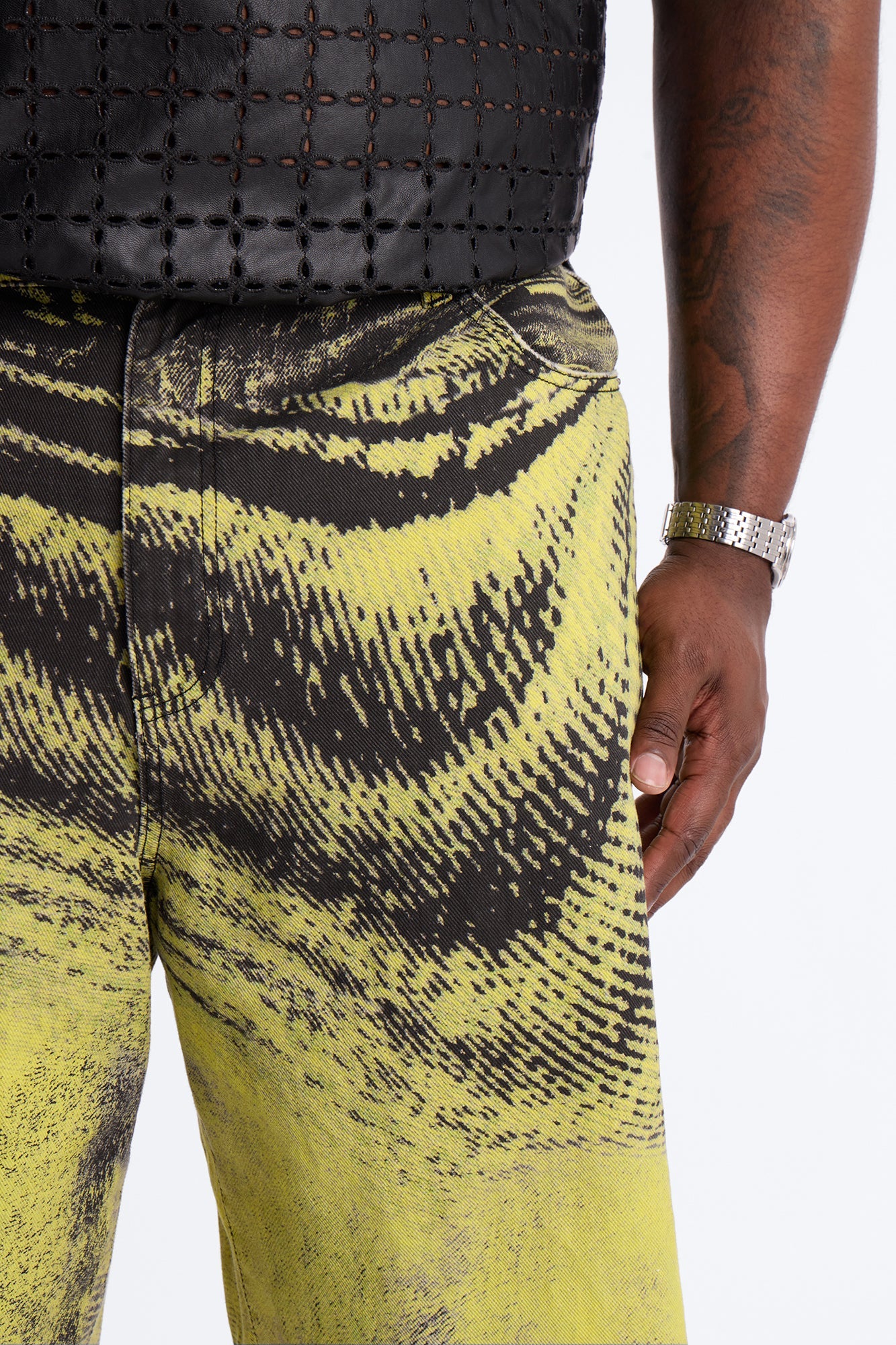 Baggy All The Wavez Printed Denim Short - Neon Yellow
