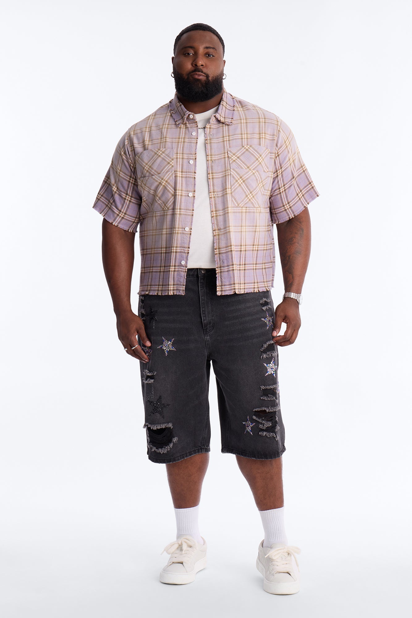 Cropped Gotta Move Flannel Button Up Shirt - Purple
