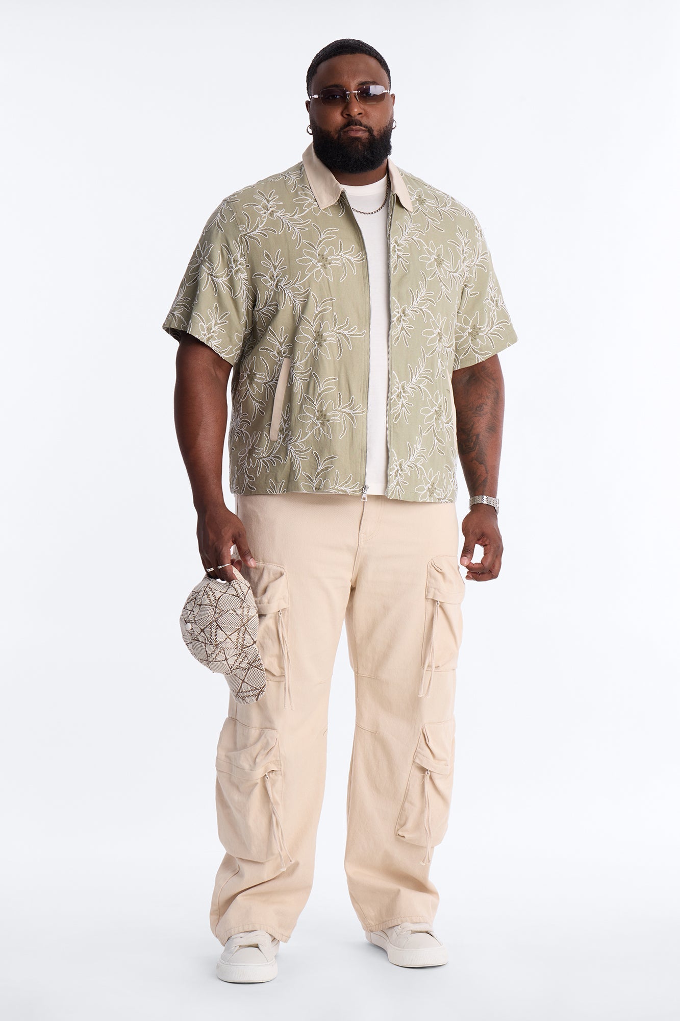 Relaxed Island Riot Embroidered Zip Shirt - Olive