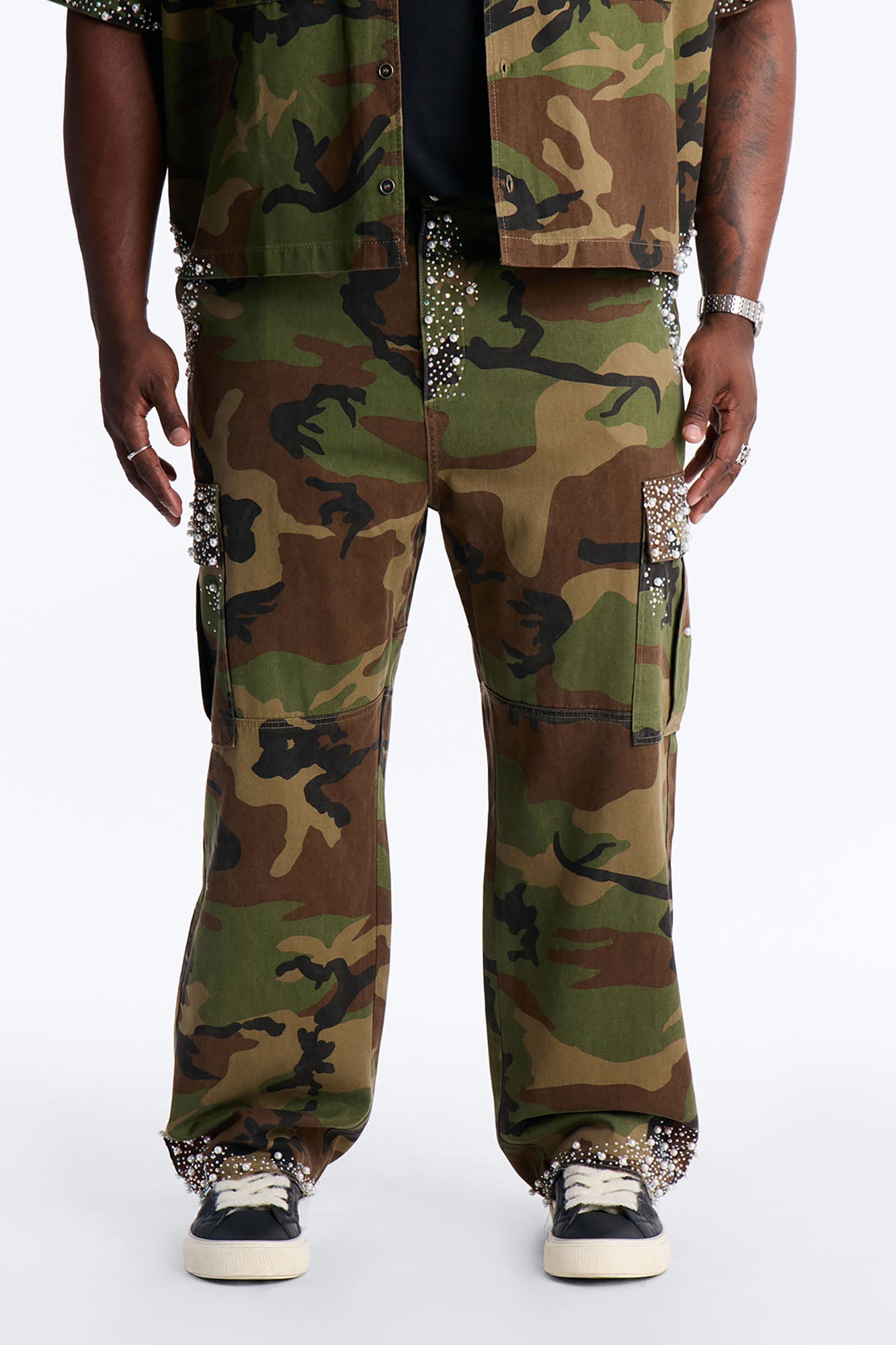 Baggy Pearl World Embellished Pant - Camouflage