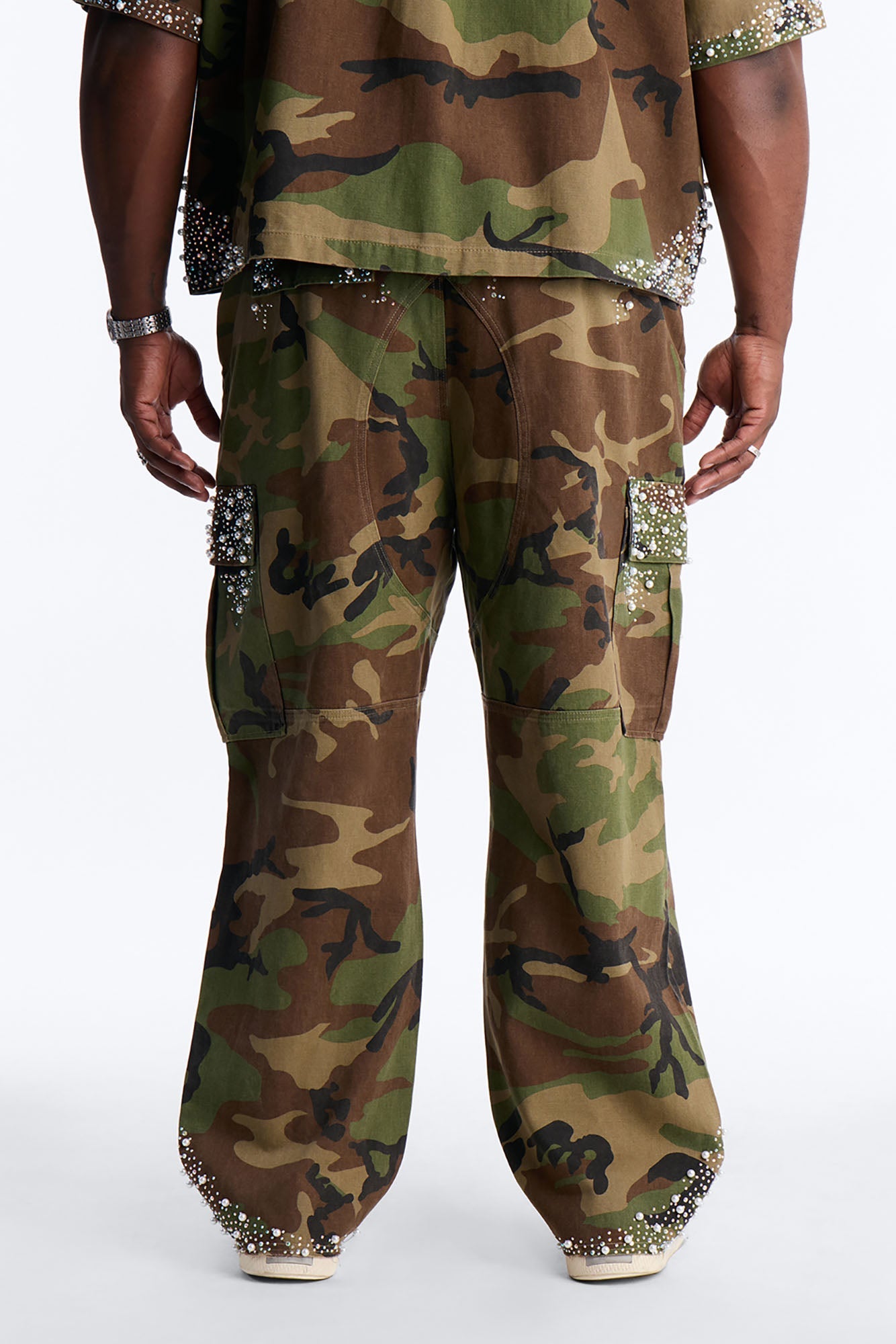 Baggy Pearl World Embellished Pant - Camouflage