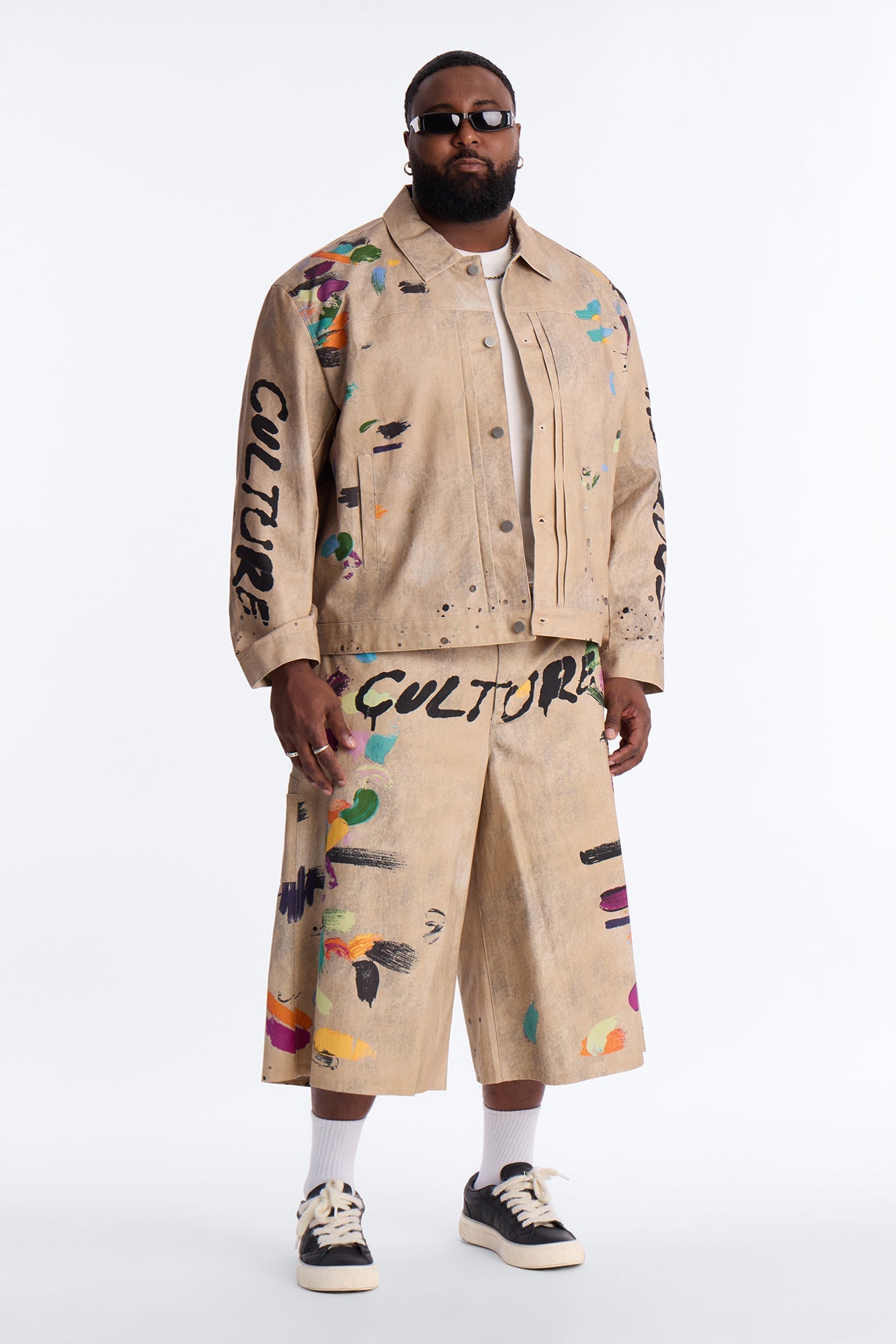 Cropped Culture Society Paint Splatter Boxy Work Jacket - Khaki