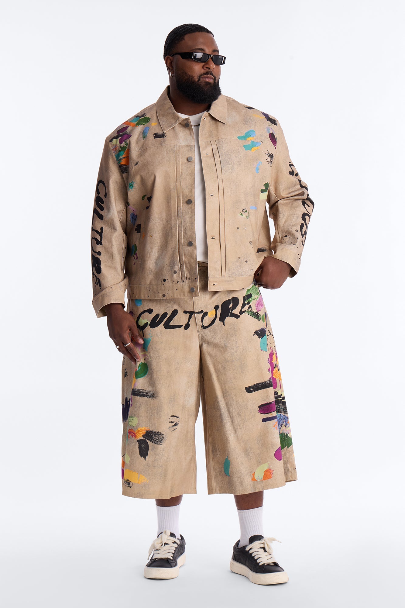 Super Baggy Culture Society Paint Splatter Short - Khaki