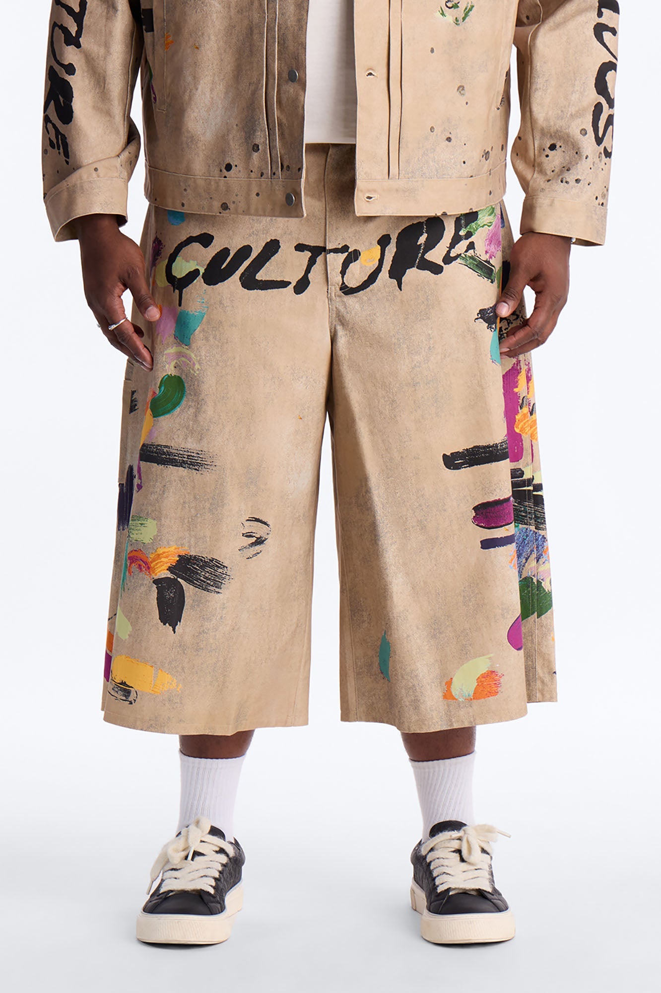Super Baggy Culture Society Paint Splatter Short - Khaki
