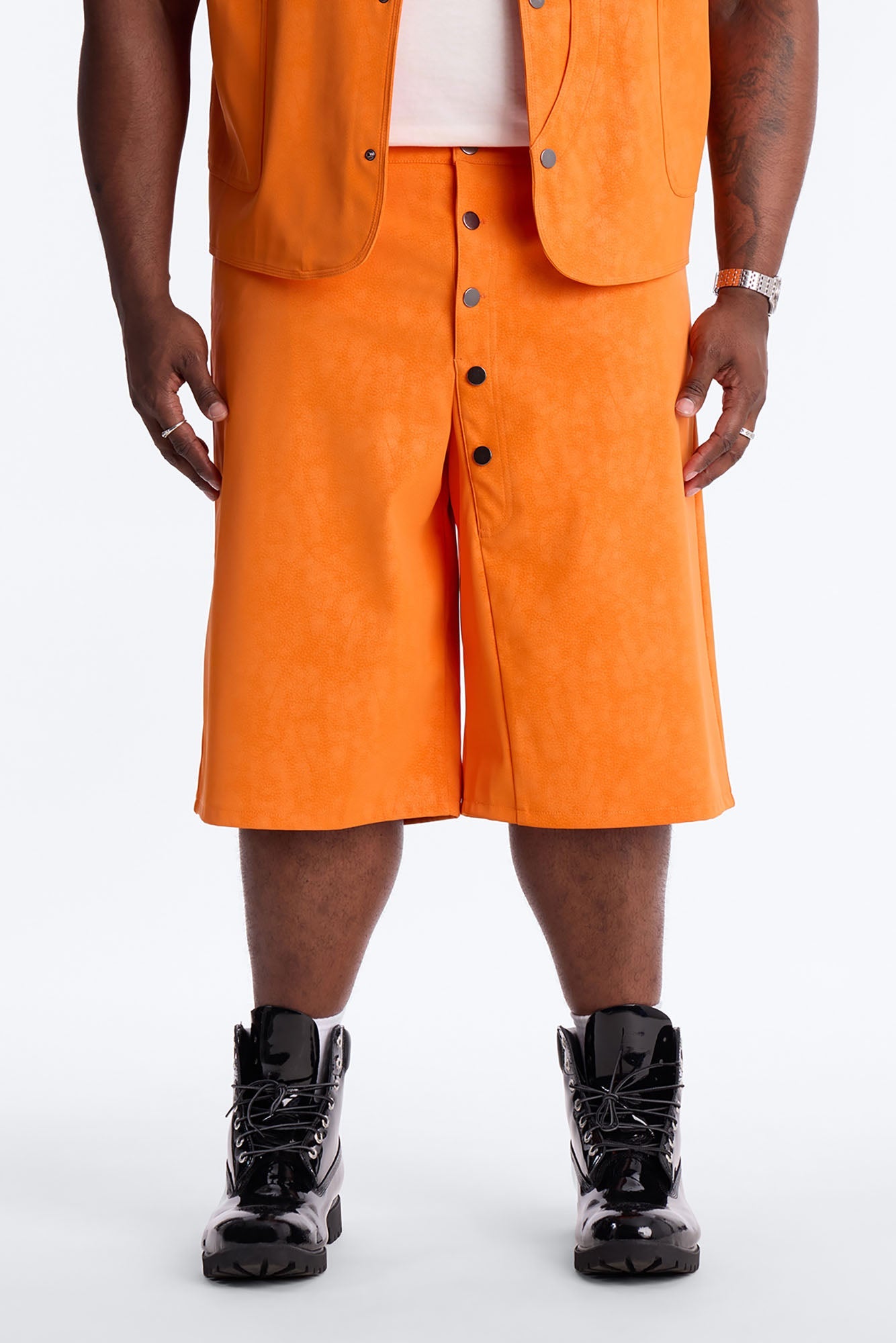 Baggy Rebel Hyde Faux Leather Short - Orange