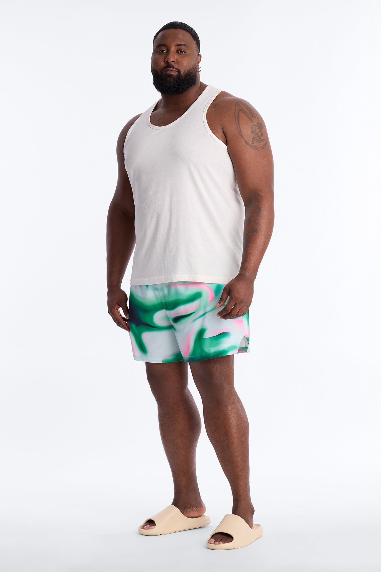 Relaxed Futuristic Abstract Acid Blur Swim Trunk 4″ - Green