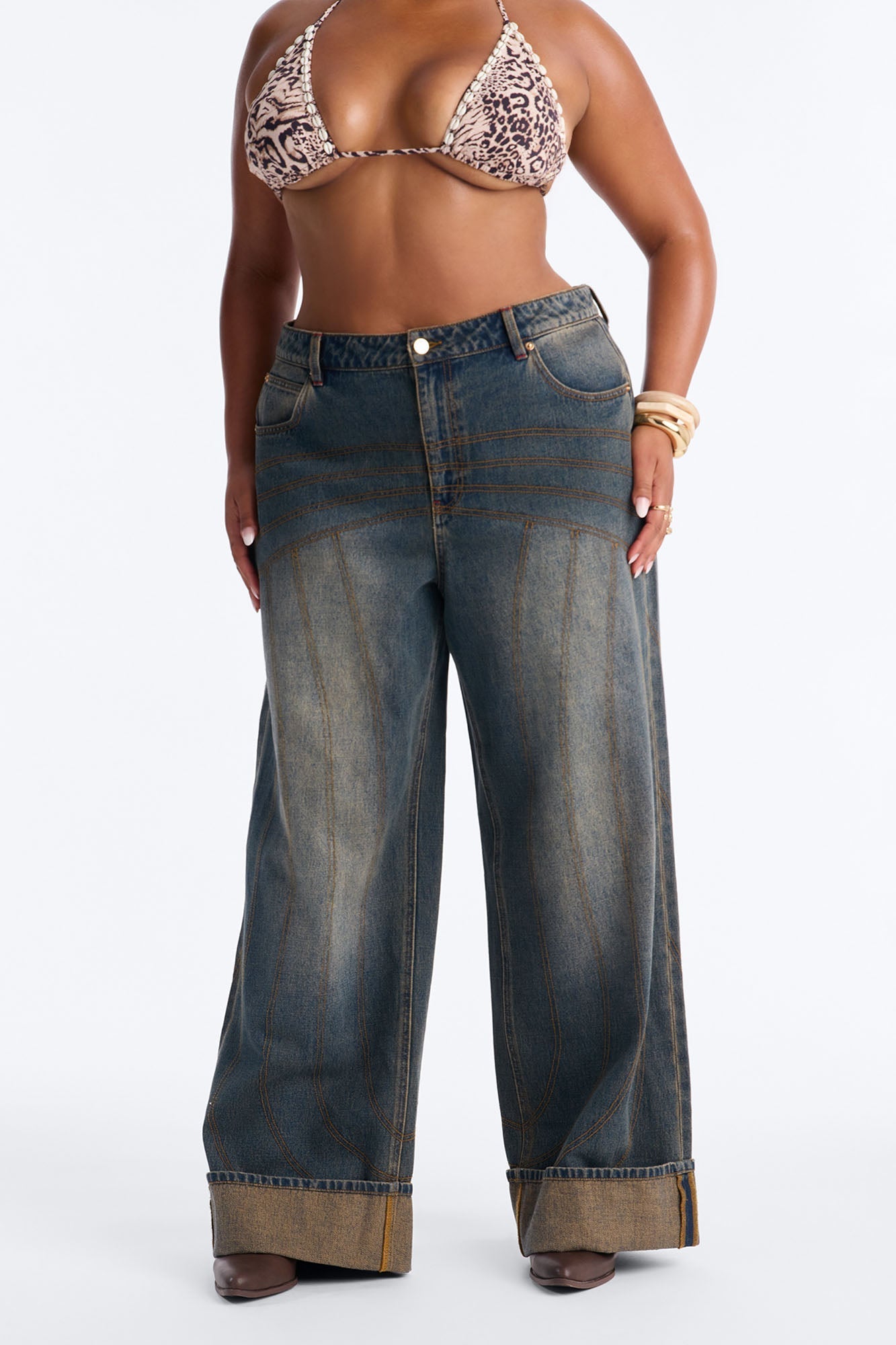 Never Basic Cuffed Wide Leg Jeans - Vintage Wash NEWFASHIONEDGE