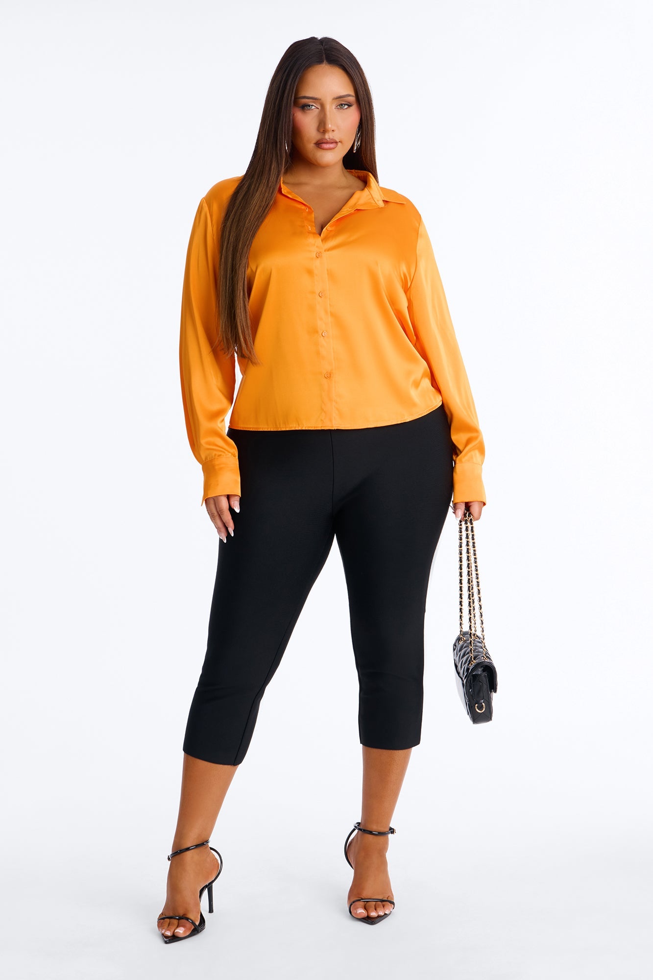 Feelin' Popular Satin Shirt - Tangerine