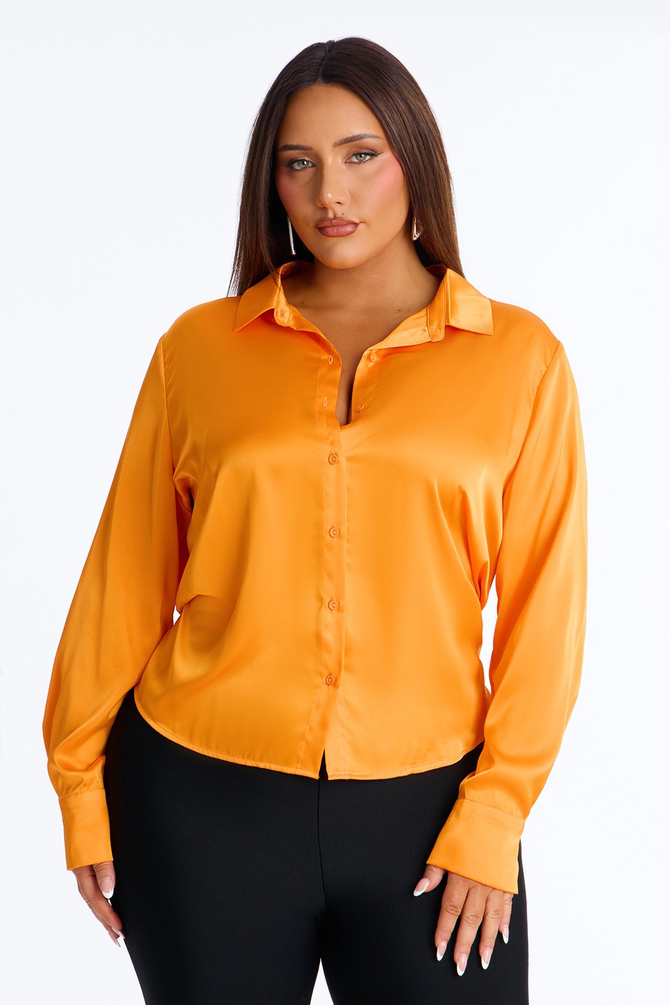 Feelin' Popular Satin Shirt - Tangerine