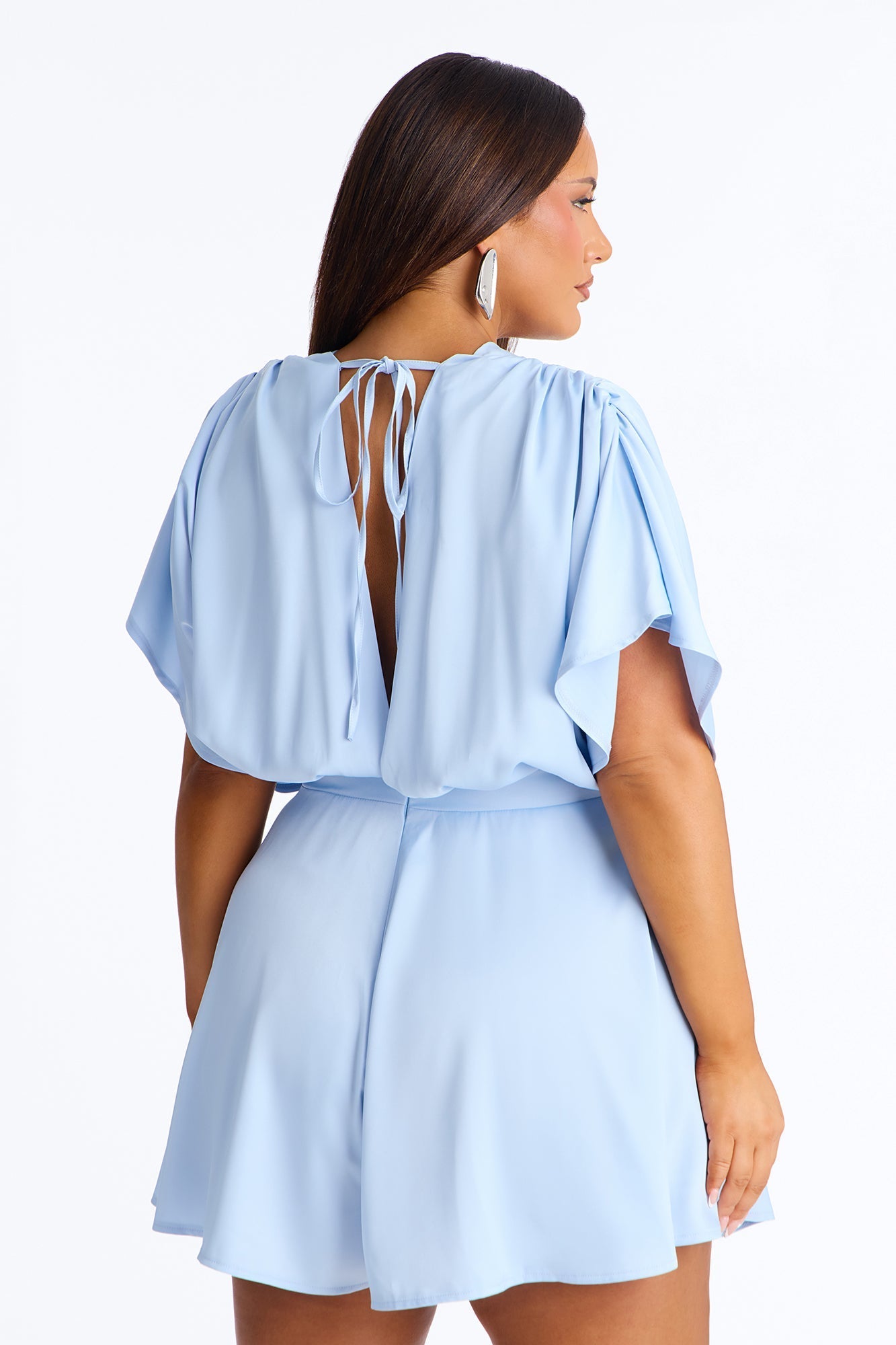 Mekenzy Satin Plunge Romper - Dusty Blue