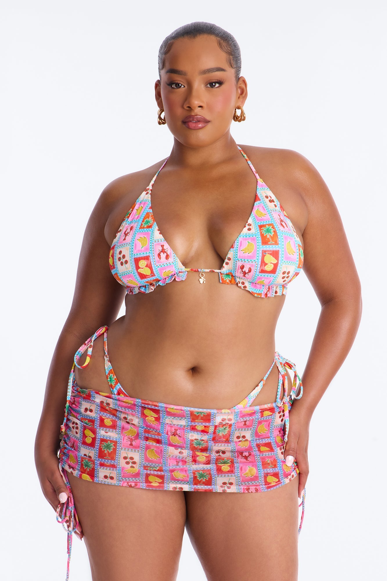 Peachy Keen 3 Piece Bikini & Mini Skirt Set - Pink/combo Fashion Nova