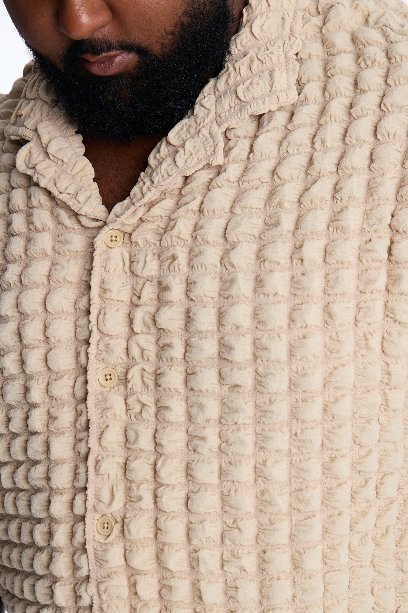 Relaxed Effervesce Textured Button Up Shirt - Tan