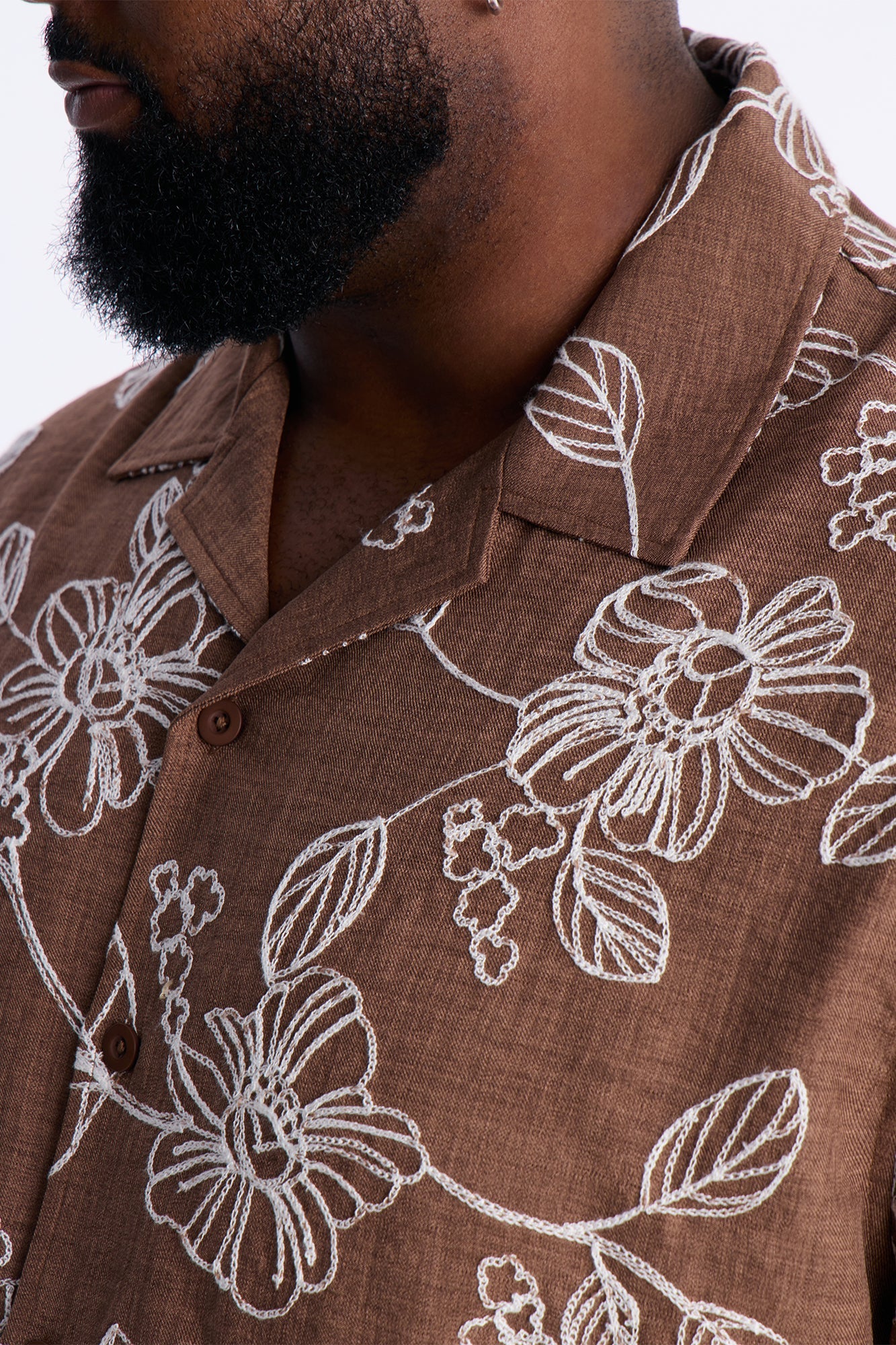 Relaxed Cropped After Shore Cuban Button Up Shirt - Brown
