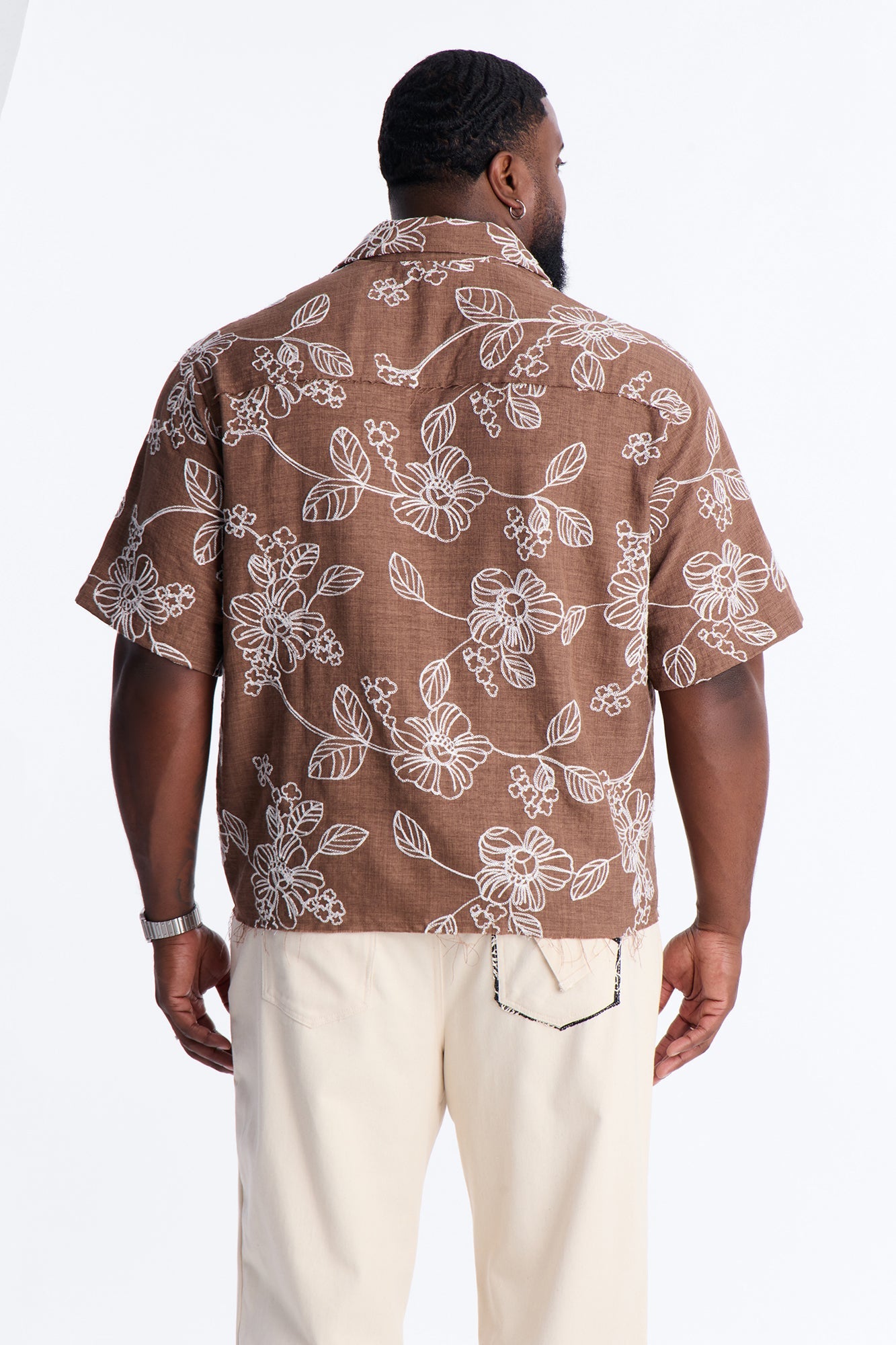Relaxed Cropped After Shore Cuban Button Up Shirt - Brown