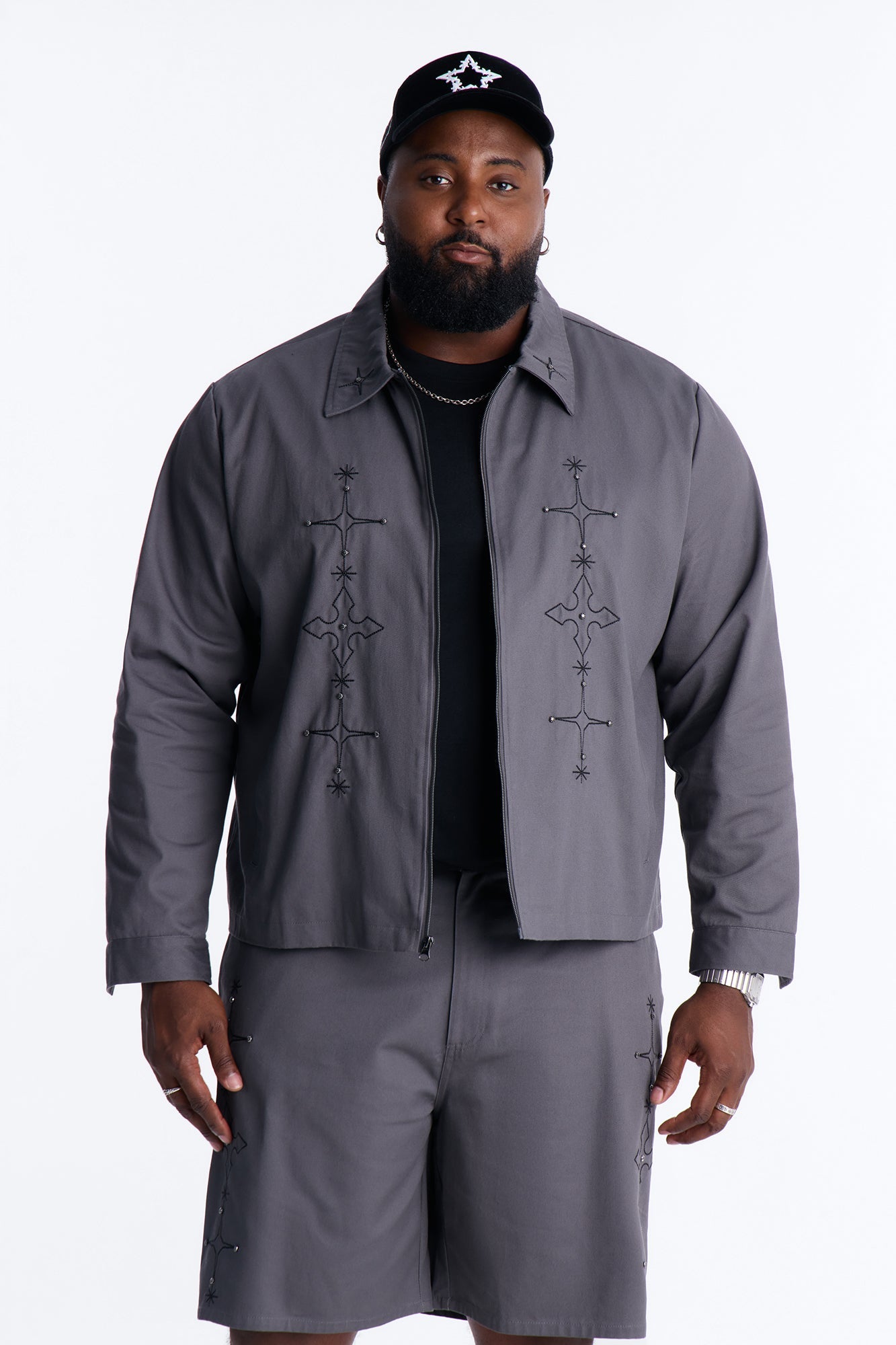 Vatican City Stitched Embellished Work Jacket - Grey
