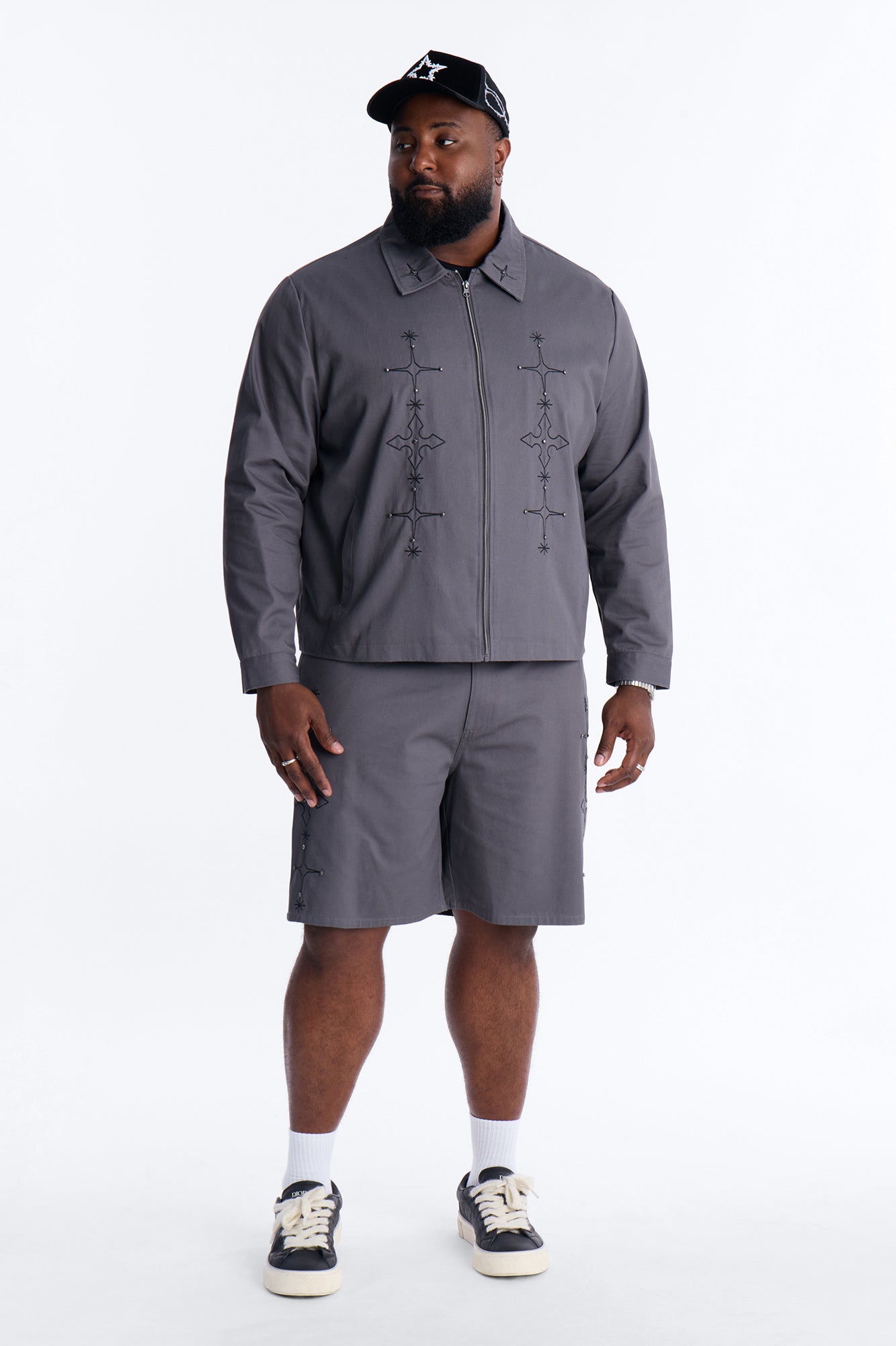 Vatican City Stitched Embellished Work Jacket - Grey