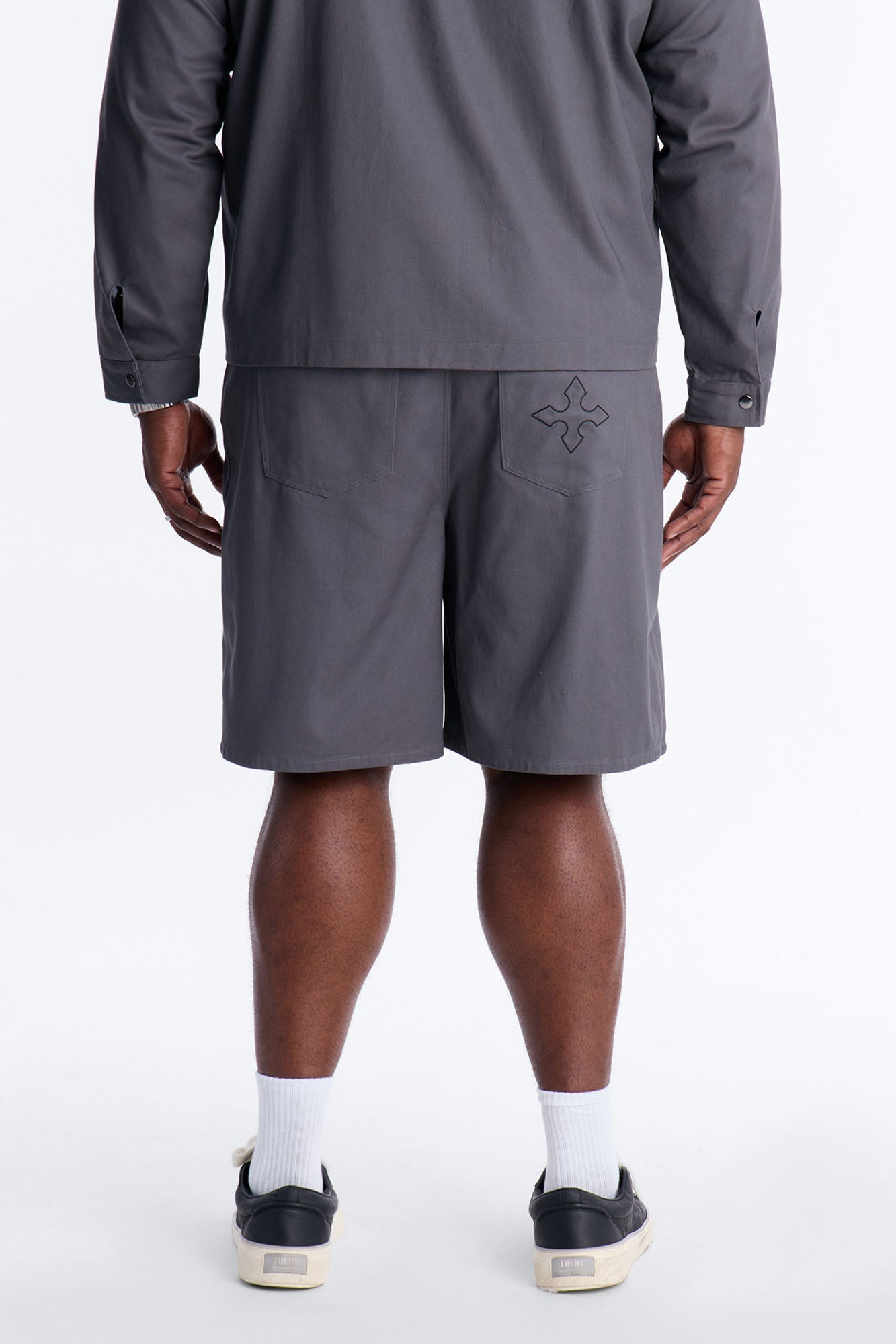 Relaxed Vatican City Stitched Embellished Short - Grey