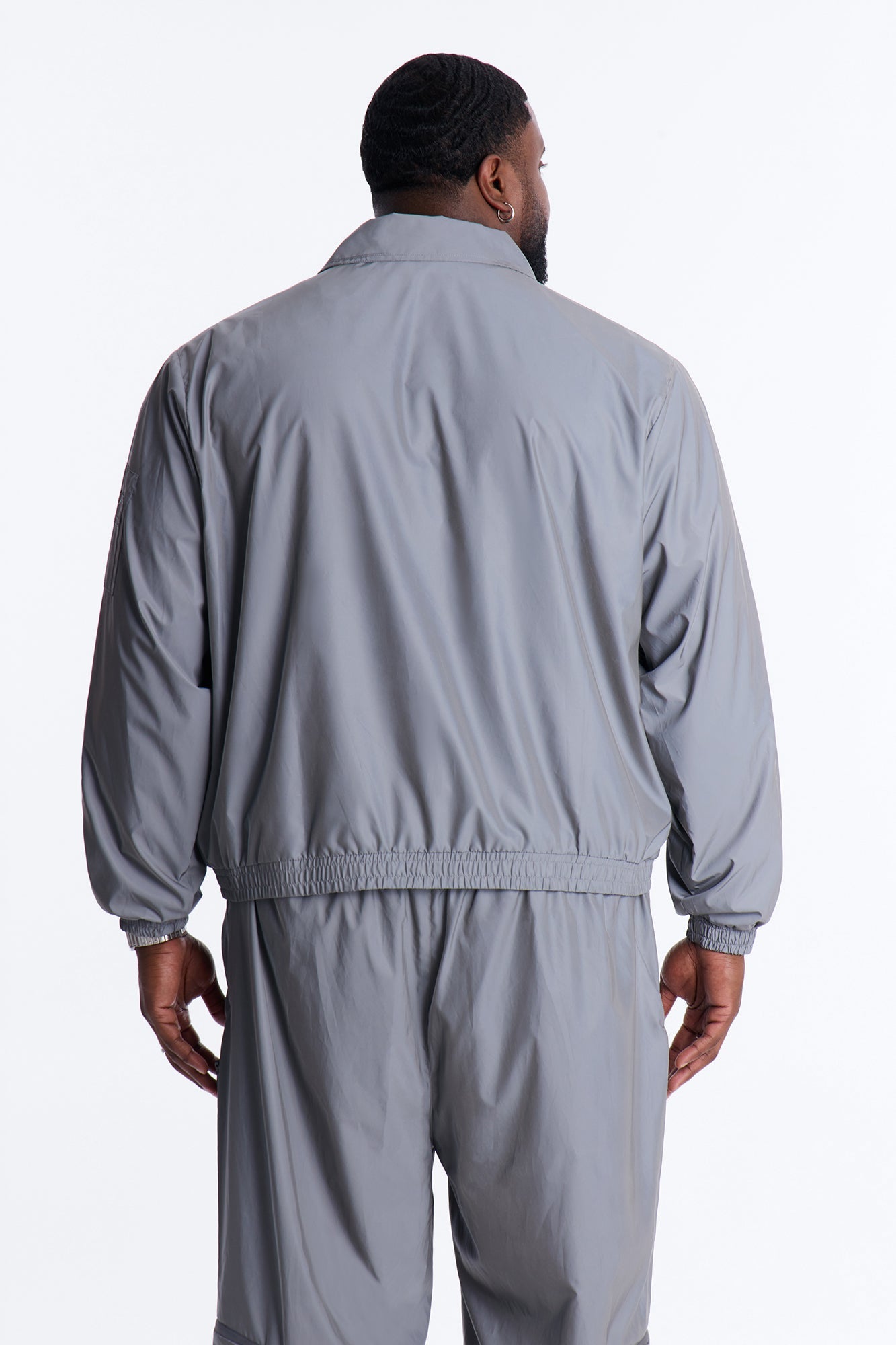 Cropped Relaxed Reflective Zip Bomber Jacket - Silver