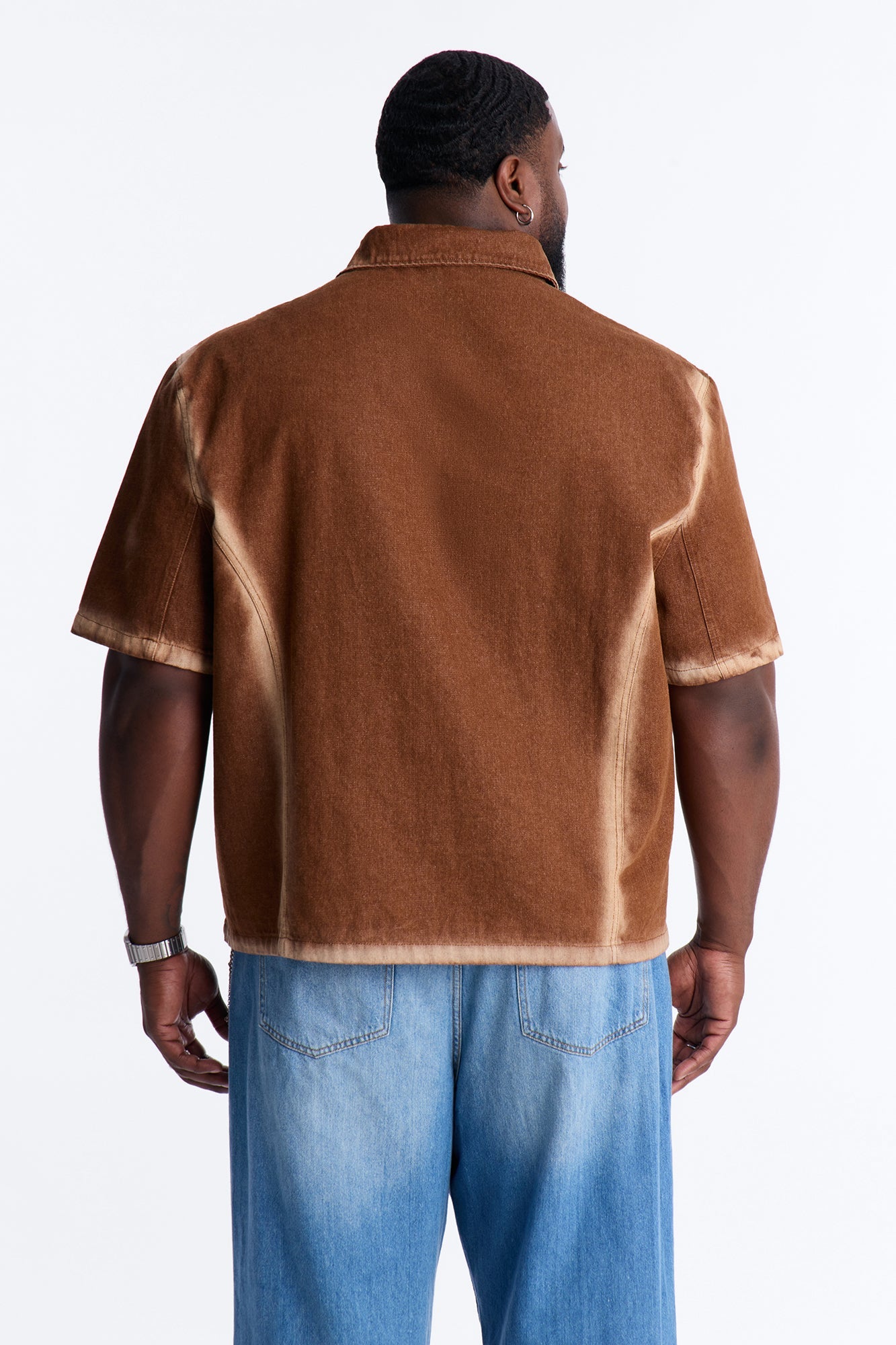 Iron Dust Denim Zip Up Shirt - Brown