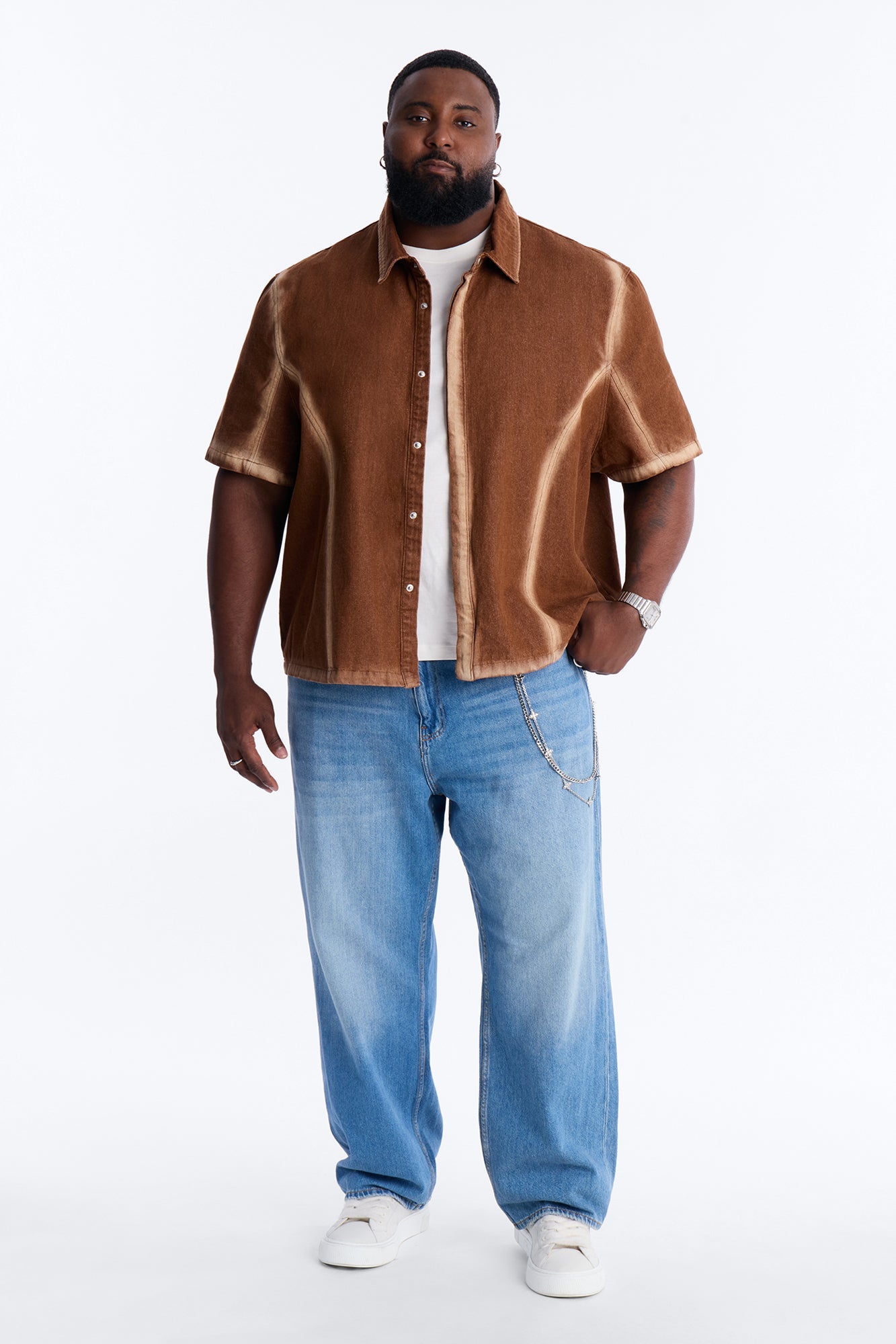 Iron Dust Denim Zip Up Shirt - Brown