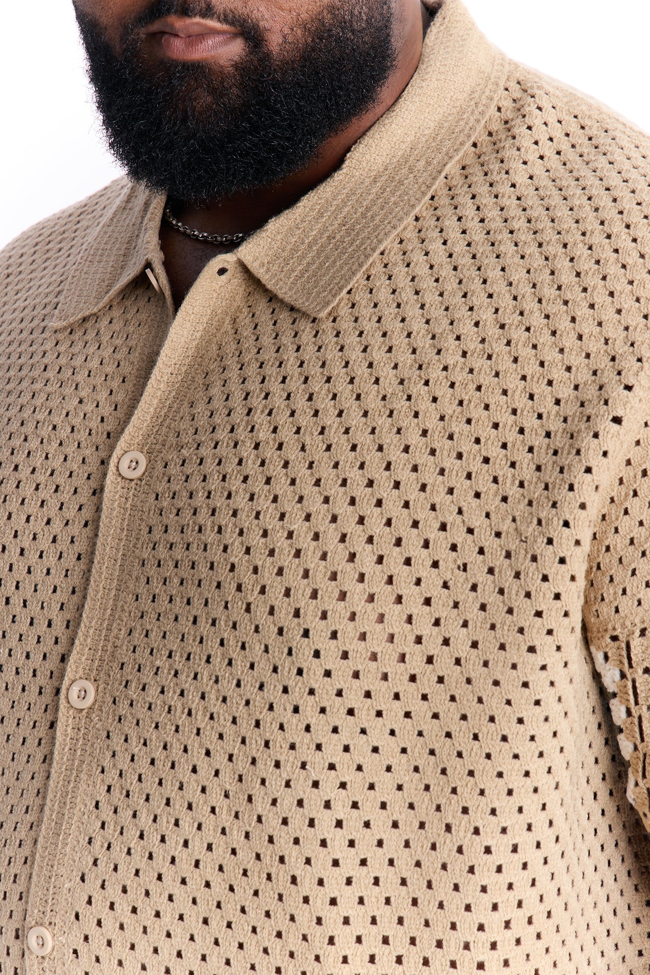 Relaxed Daisy Daze Crochet Button Up Shirt - Tan