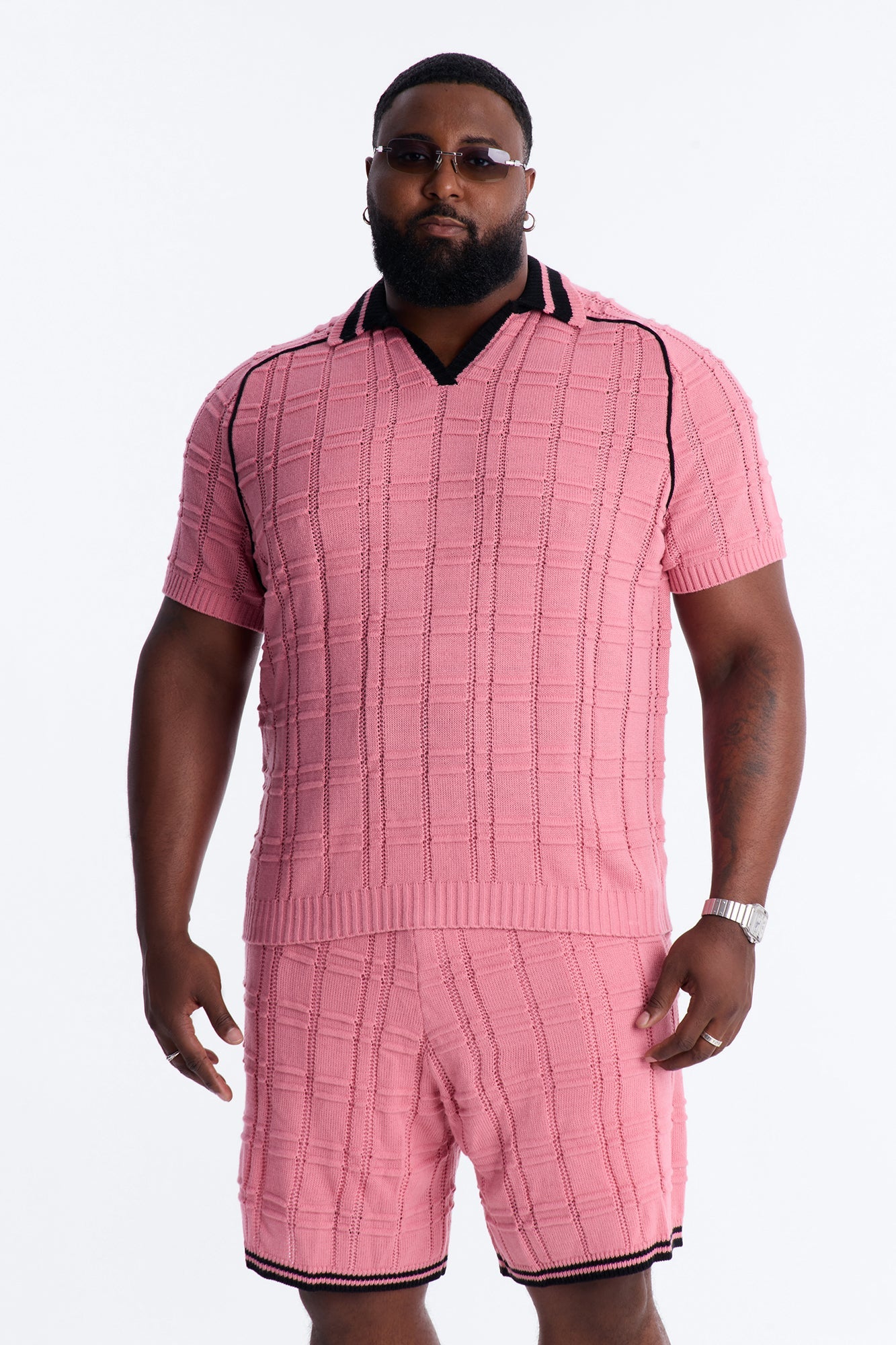 Relaxed Riviera Johnny Collar Knit Polo - Pink