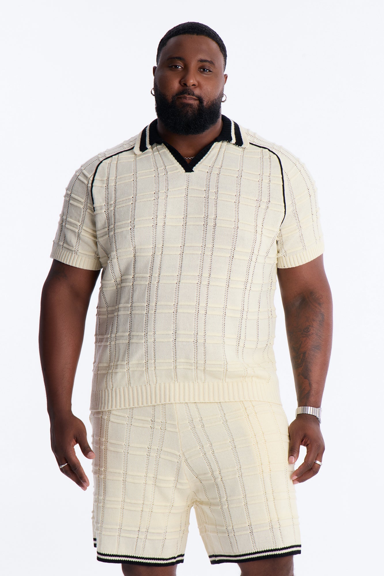 Relaxed Riviera Johnny Collar Knit Polo - Cream