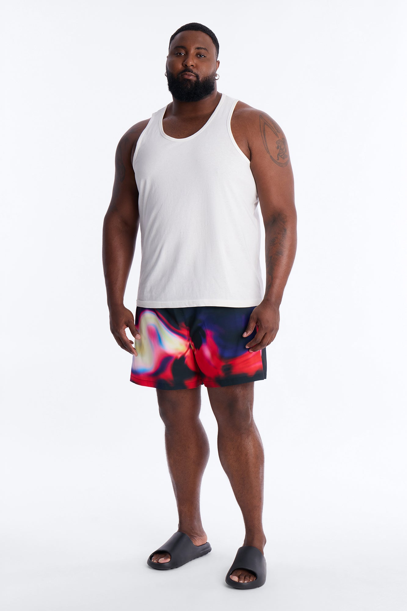 Relaxed Futuristic Abstract Acid Blur Swim Trunk 4″ - Black