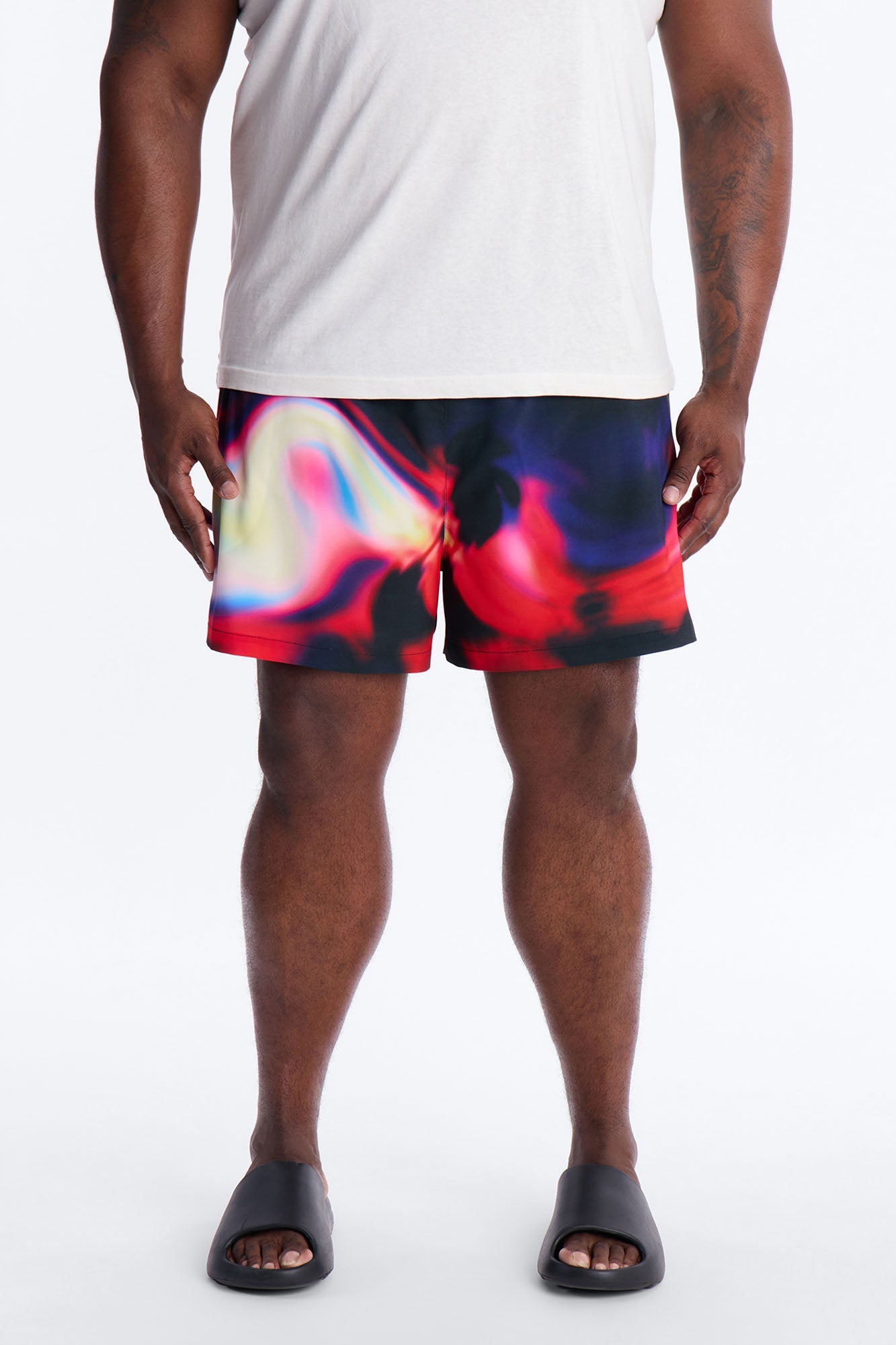Relaxed Futuristic Abstract Acid Blur Swim Trunk 4″ - Black