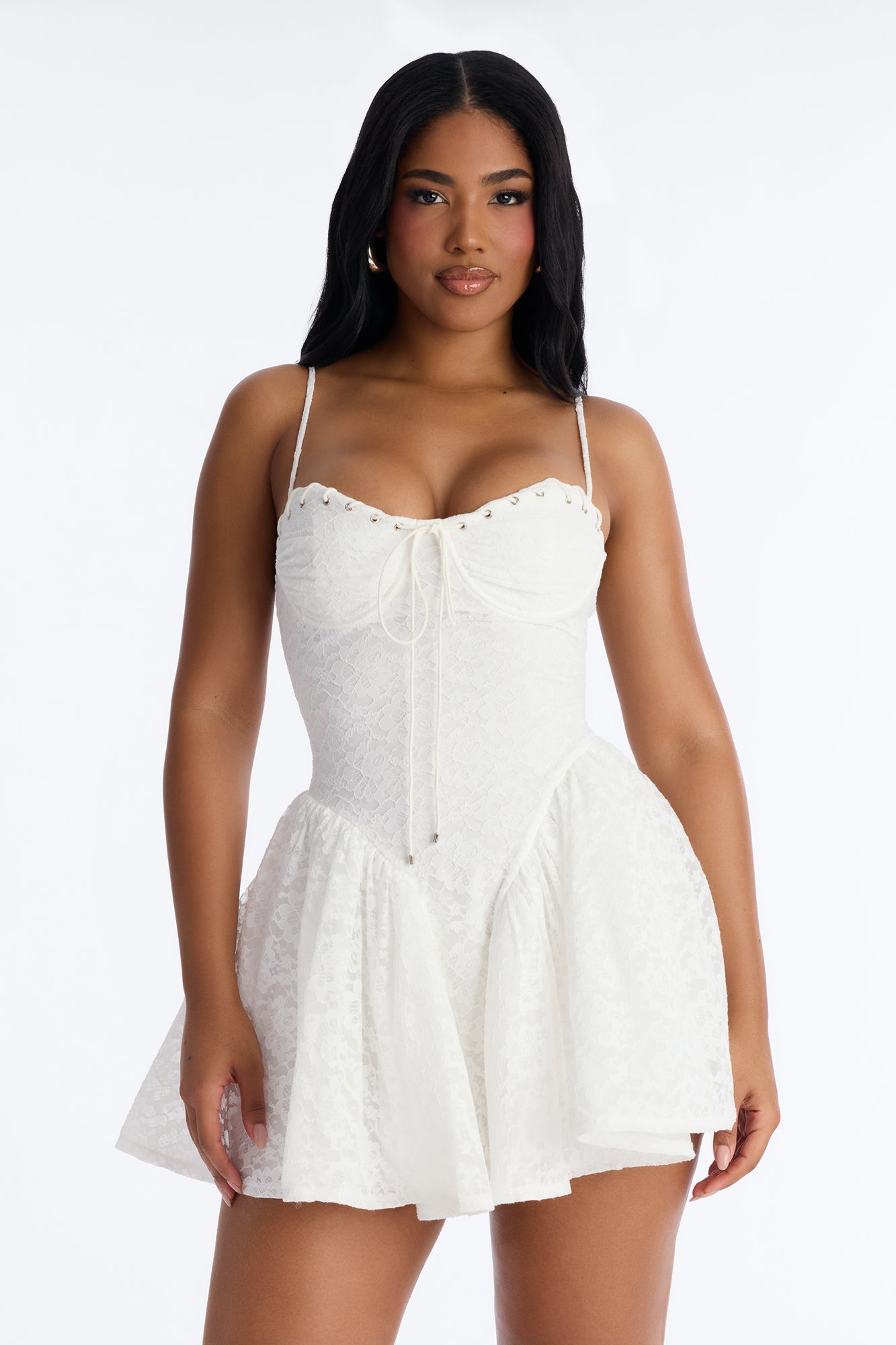Lana Pleated Lace Mini Dress - White Fashion Nova