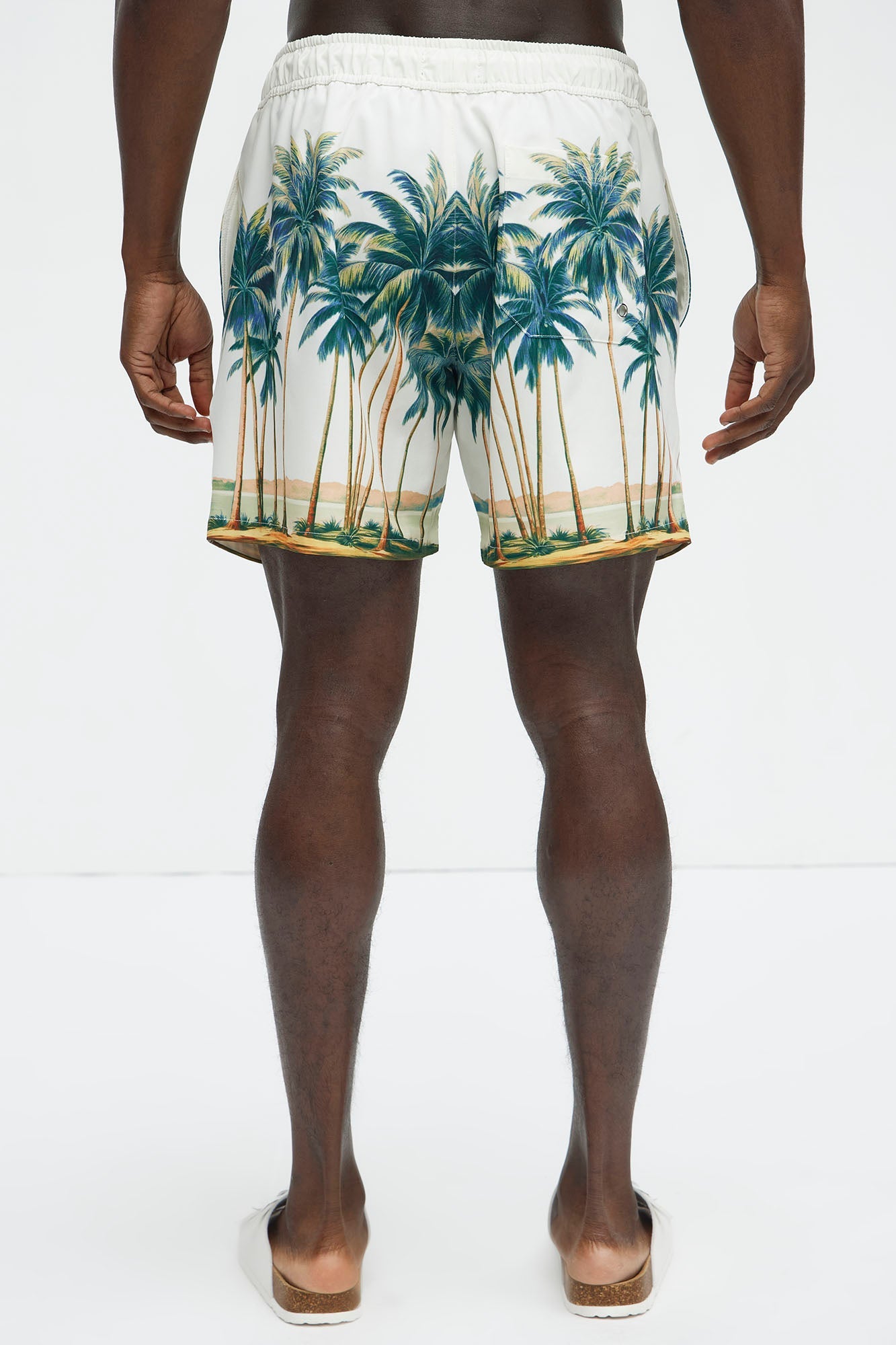 Moulay Palm Printed Swim Mid Trunk - Cream/combo