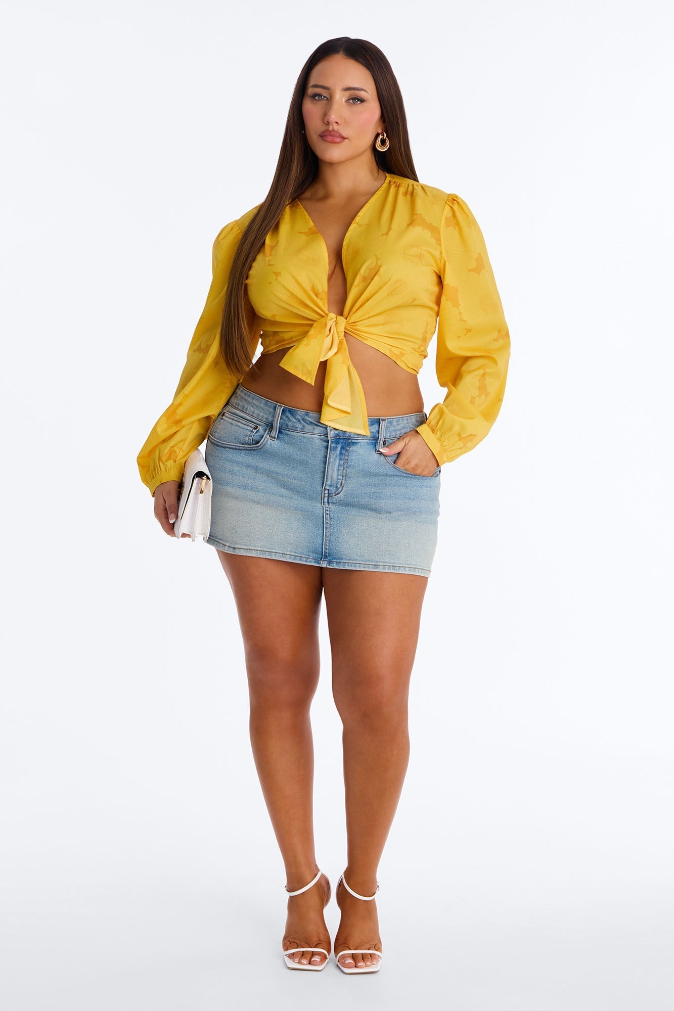 Summer Breeze Therapy Floral Satin Top - Yellow NEWFASHIONEDGE