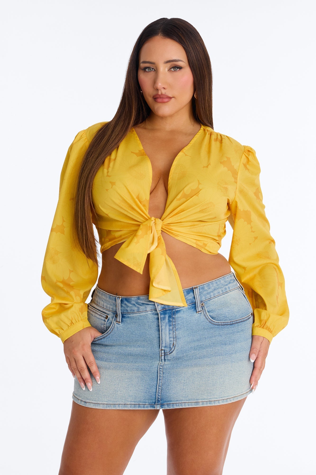 Summer Breeze Therapy Floral Satin Top - Yellow NEWFASHIONEDGE