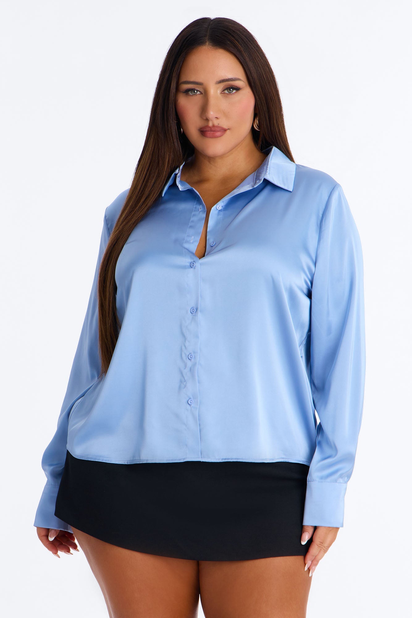 Feelin' Popular Satin Shirt - Periwinkle