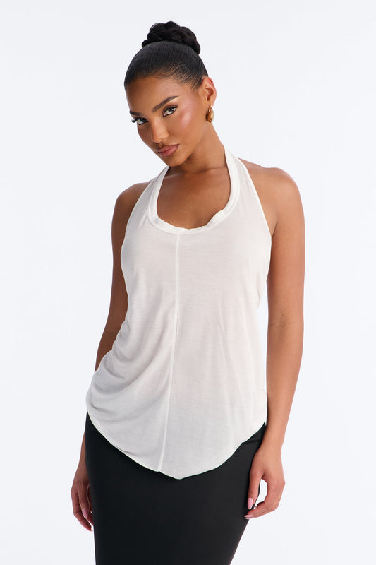 Cameron Sheer Scoop Neck Halter Top - White