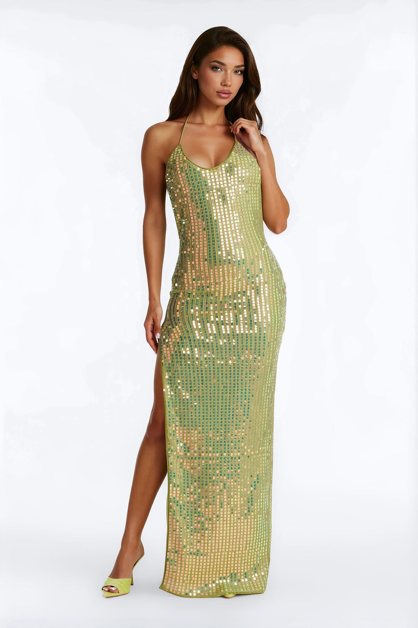 Island Stardust Crochet Maxi Dress - Green NEWFASHIONEDGE